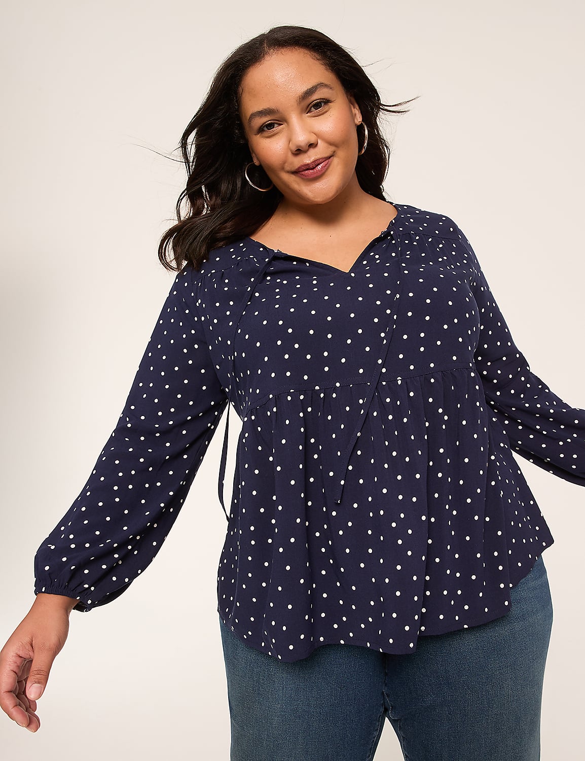 Bracelet-Sleeve Printed Babydoll Blouse Product Image 1