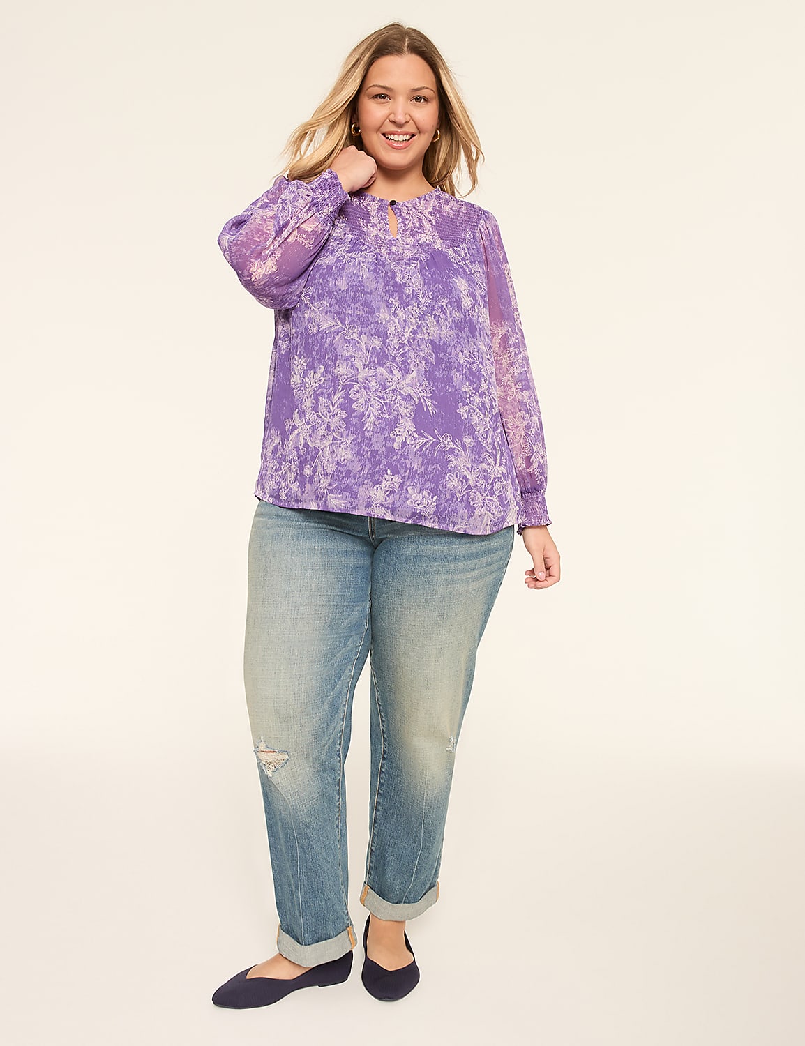 Relaxed Notch-Neck Popover Blouse Product Image 3