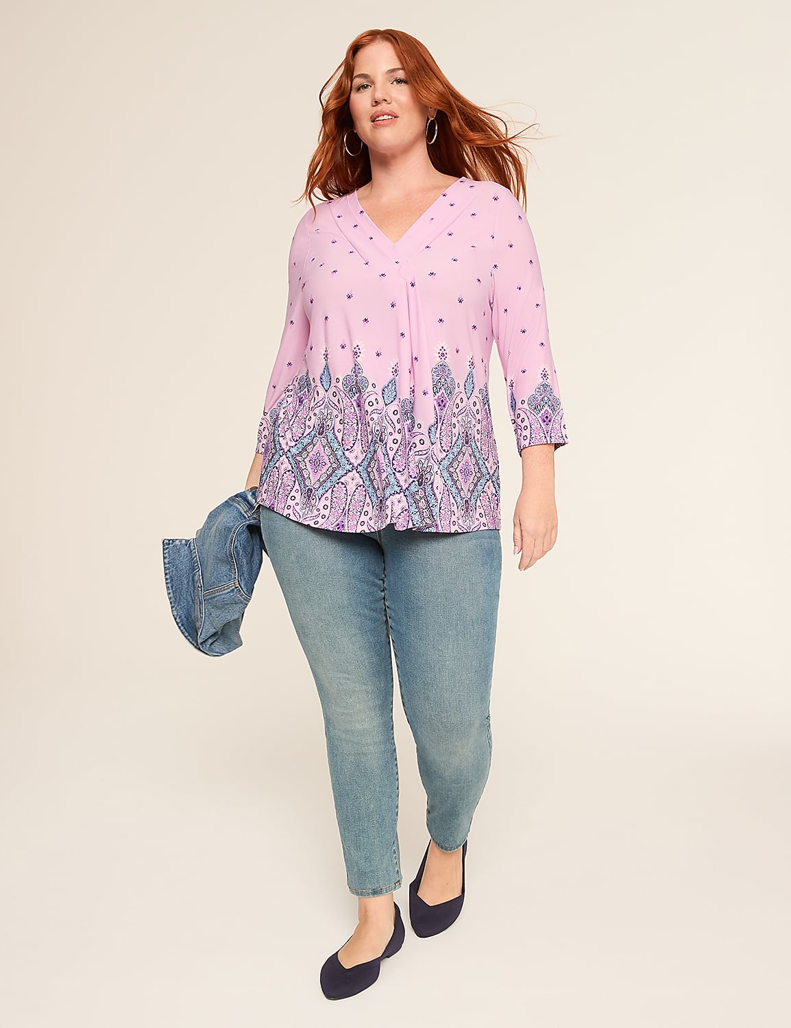 Swing 3/4-Sleeve Pleat-Front Top Product Image 3