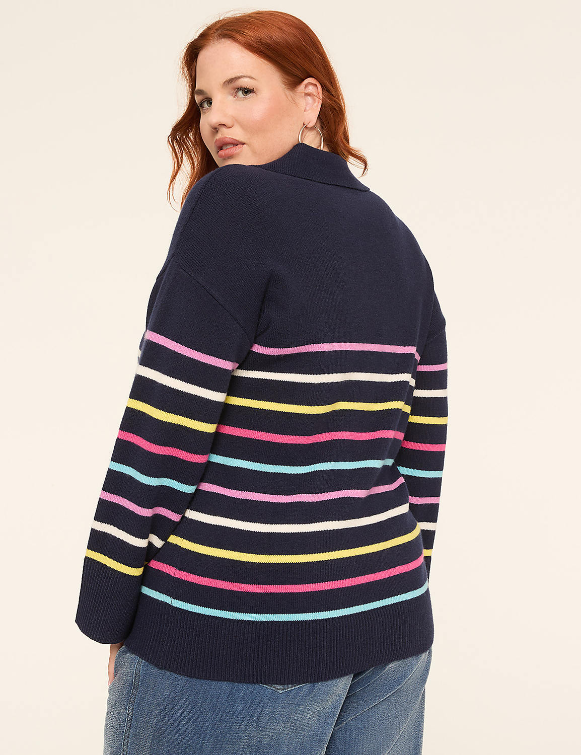 Long-Sleeve V-Neck Collar Sweater Product Image 2