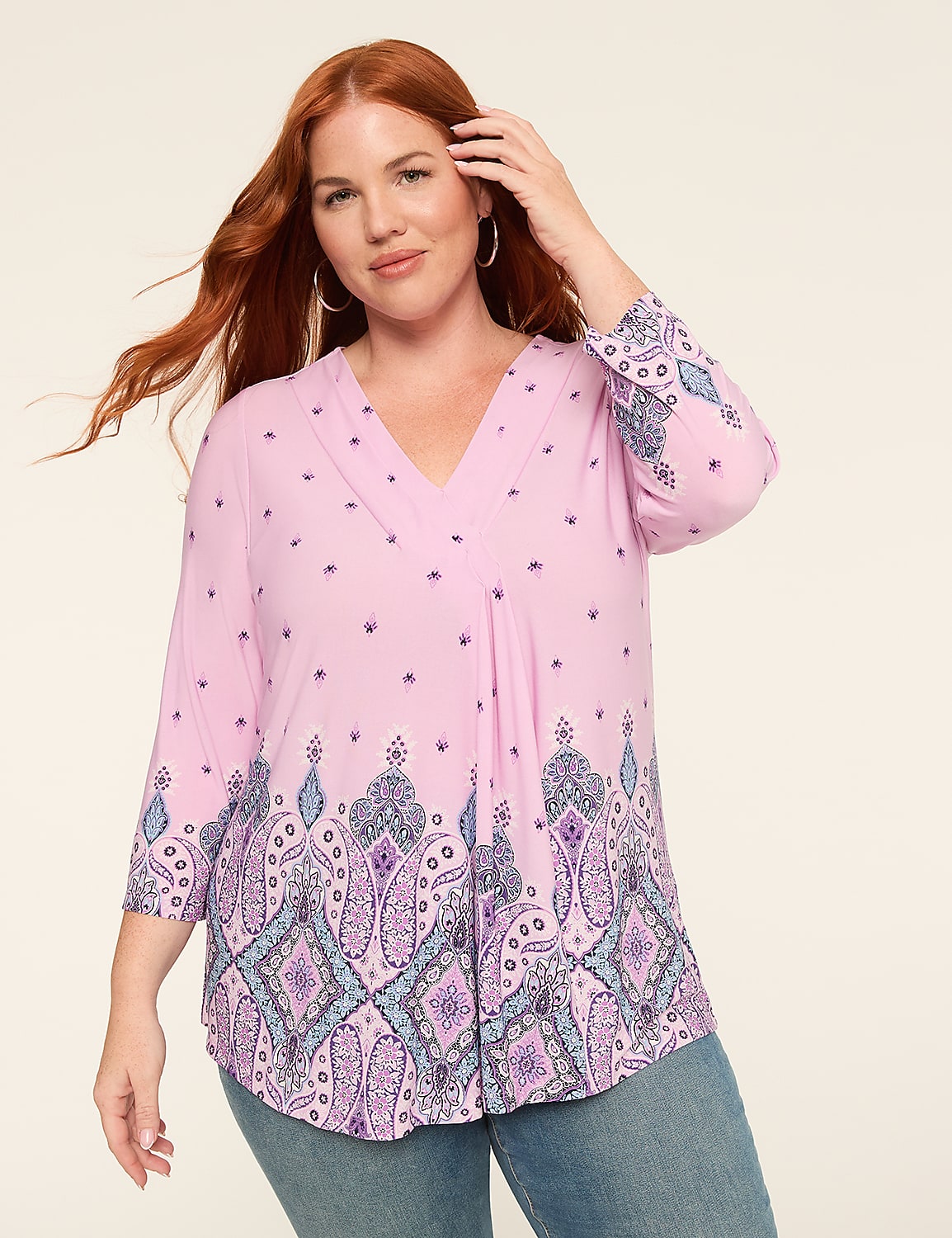 Swing 3/4-Sleeve Pleat-Front Top Product Image 1