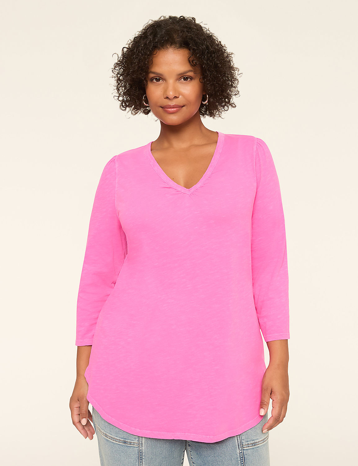 3/4-Sleeve Ruched V-Neck Top Product Image 1