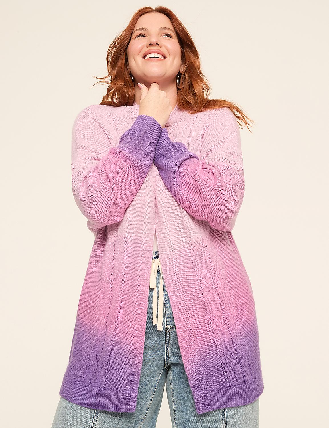 Long-Sleeve Open-Front Dip-Dye Cardigan Product Image 1