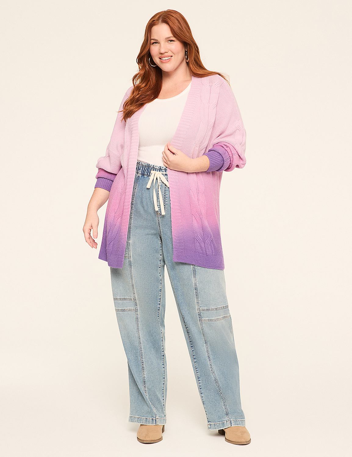 Long-Sleeve Open-Front Dip-Dye Cardigan Product Image 3
