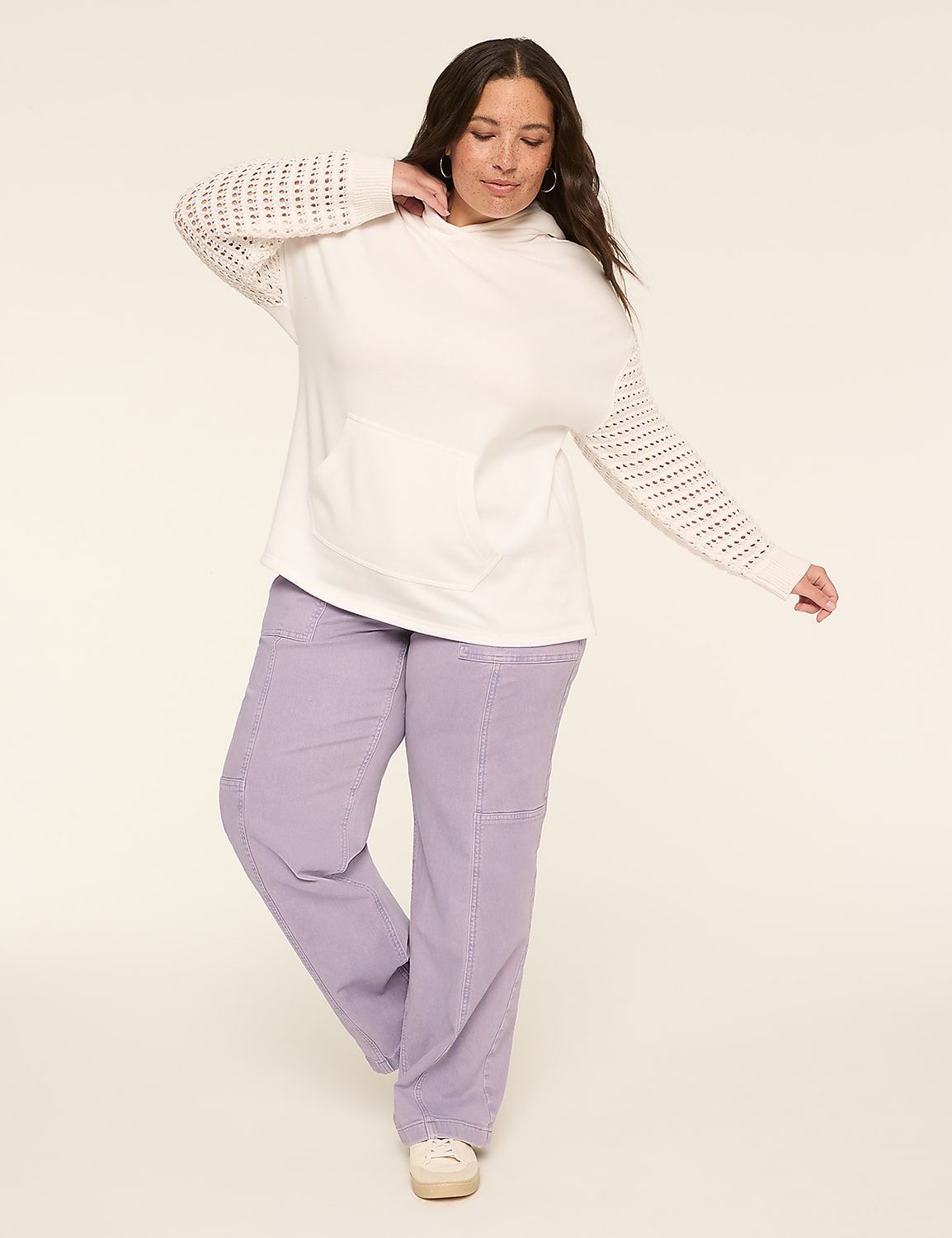 Crochet-Sleeve Hoodie Sweatshirt Product Image 3