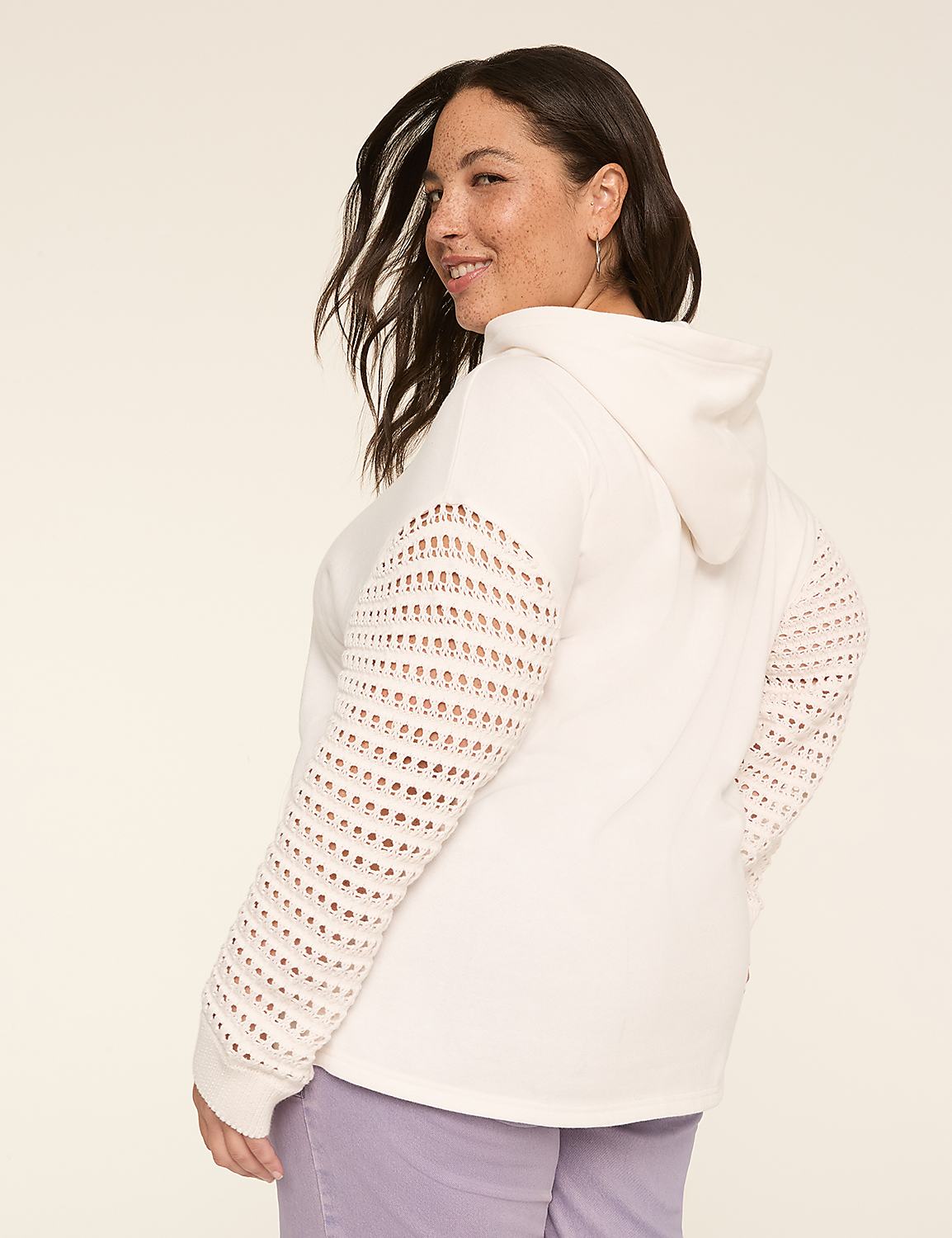Crochet-Sleeve Hoodie Sweatshirt Product Image 2