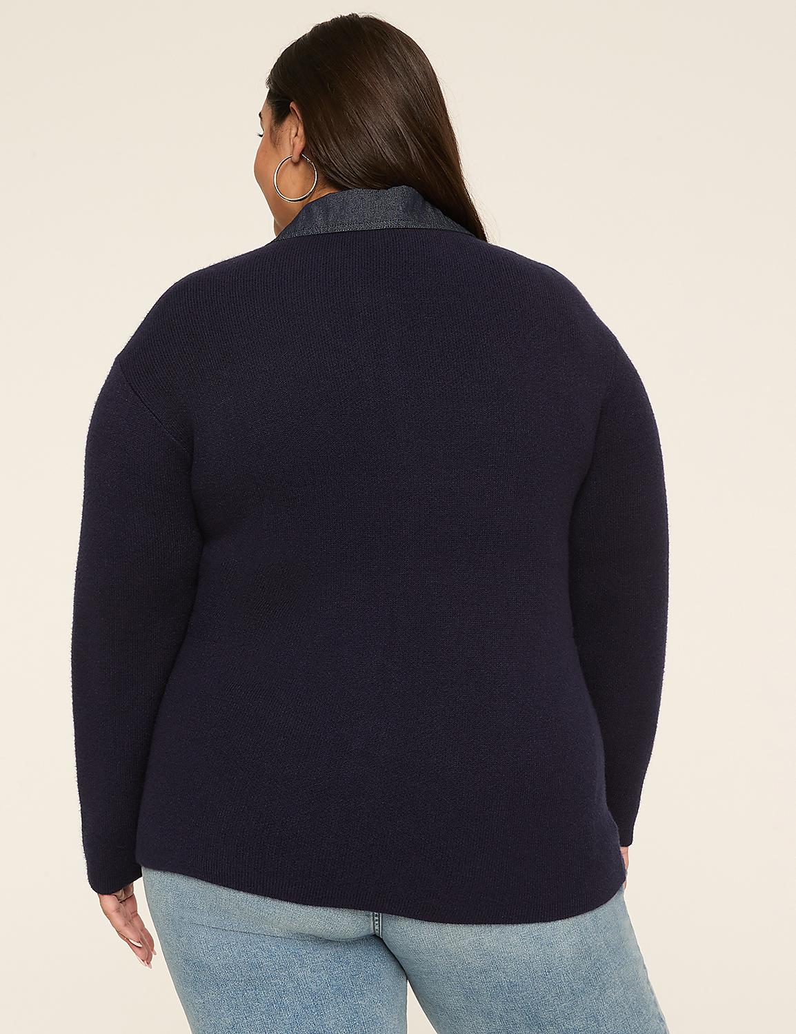 Denim-Trim Button-Front Cardigan Product Image 2