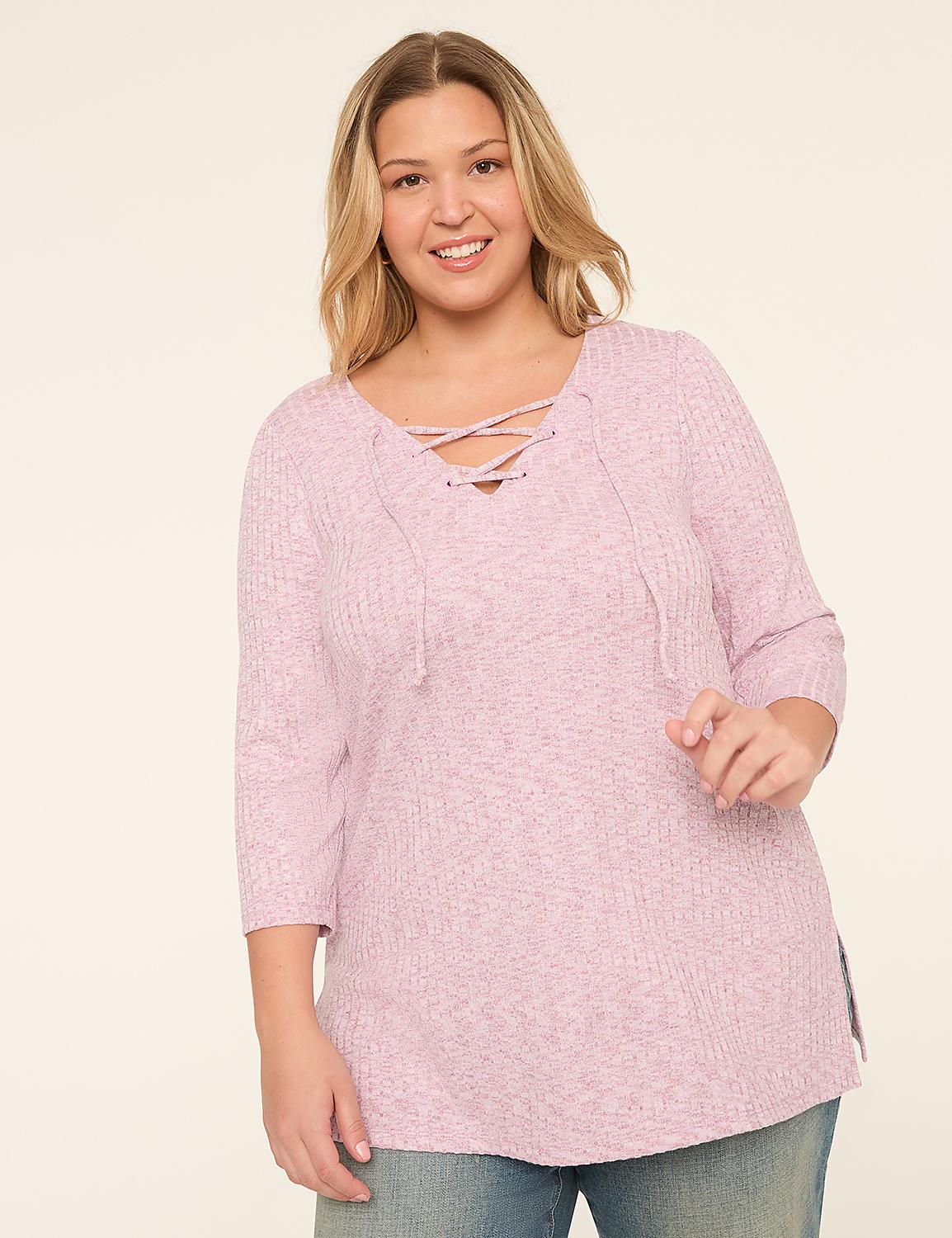 3/4-Sleeve V-Neck Lace-Up Top Product Image 1