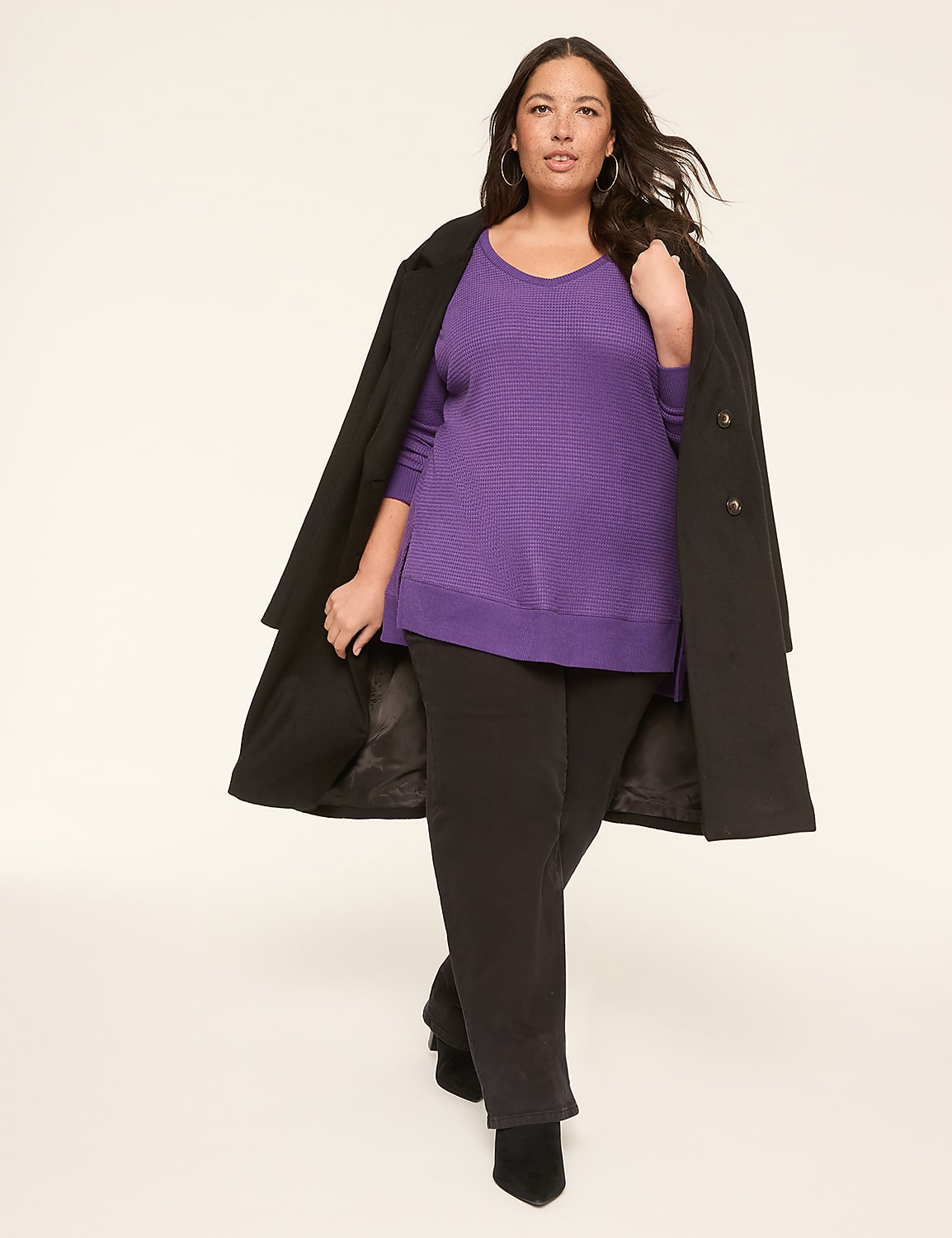 Long-Sleeve V-Neck Waffle Knit Top Product Image 3