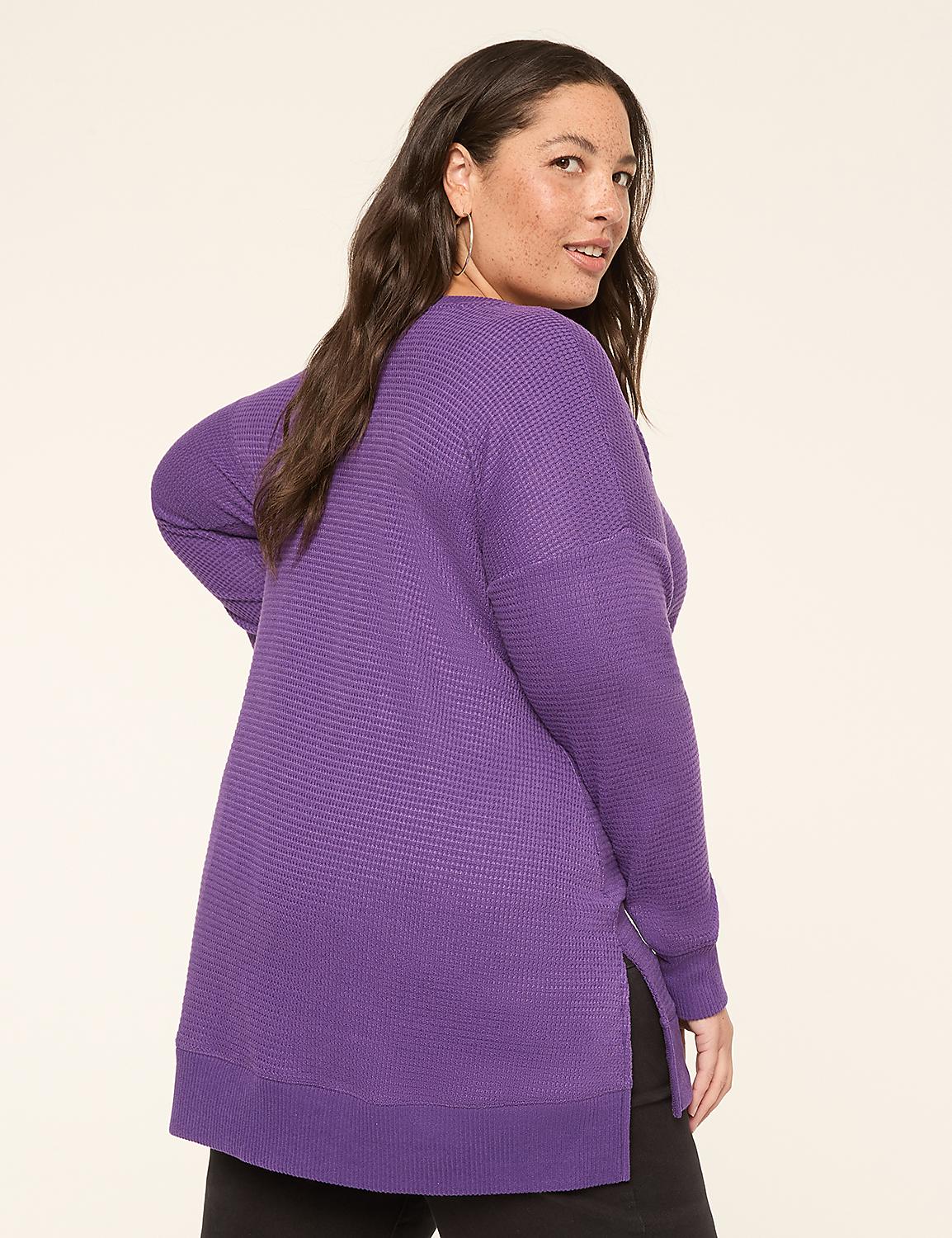 Long-Sleeve V-Neck Waffle Knit Top Product Image 2