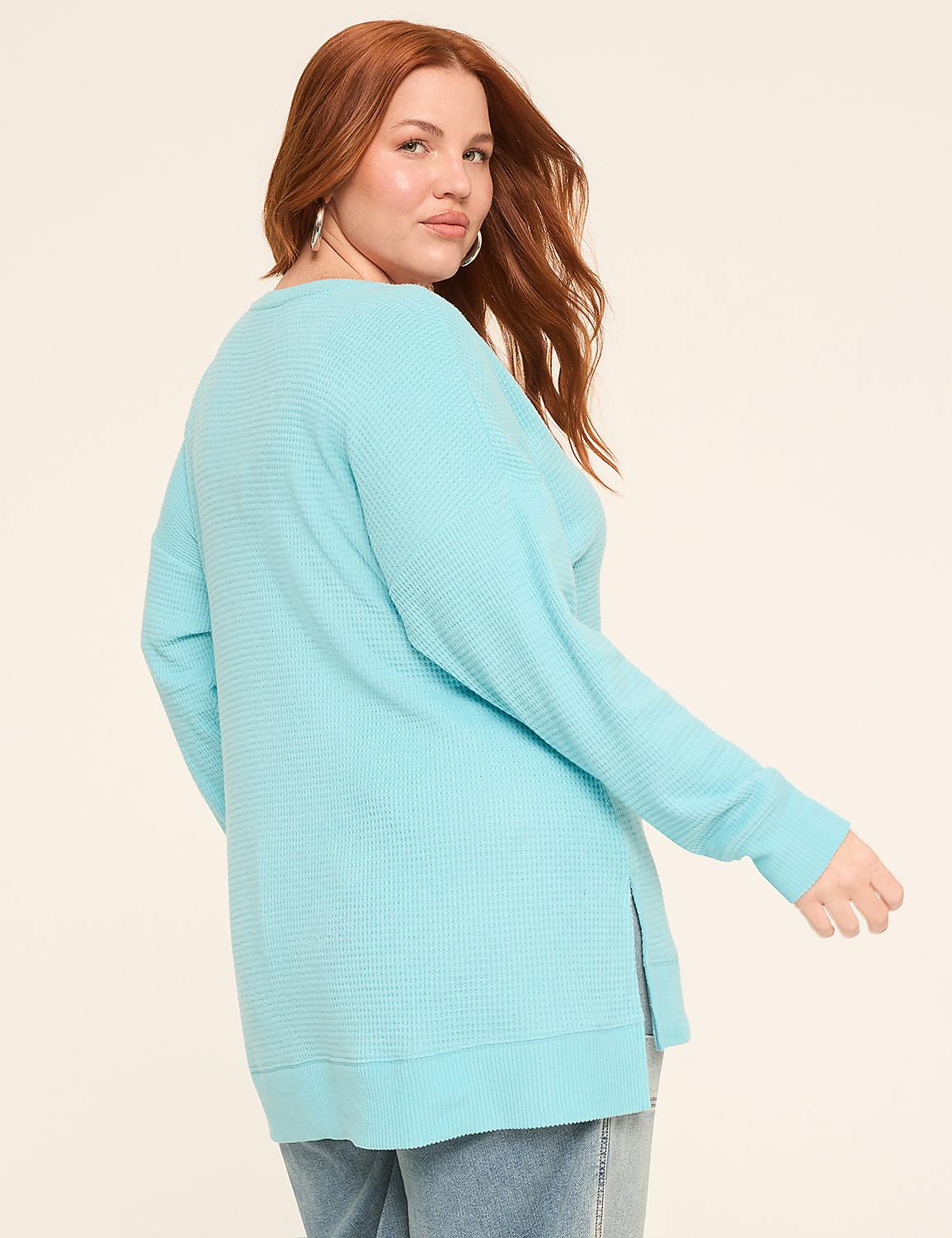 Long-Sleeve V-Neck Waffle Knit Top Product Image 2