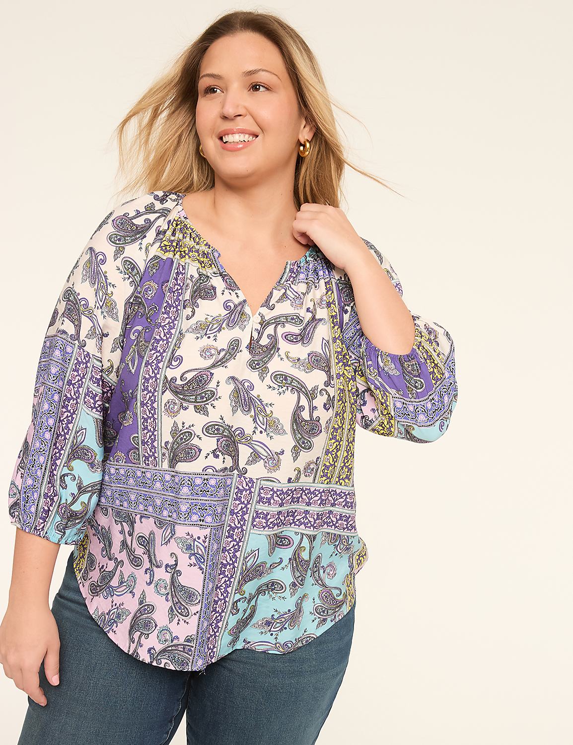 3/4-Sleeve Popover Blouse Product Image 1