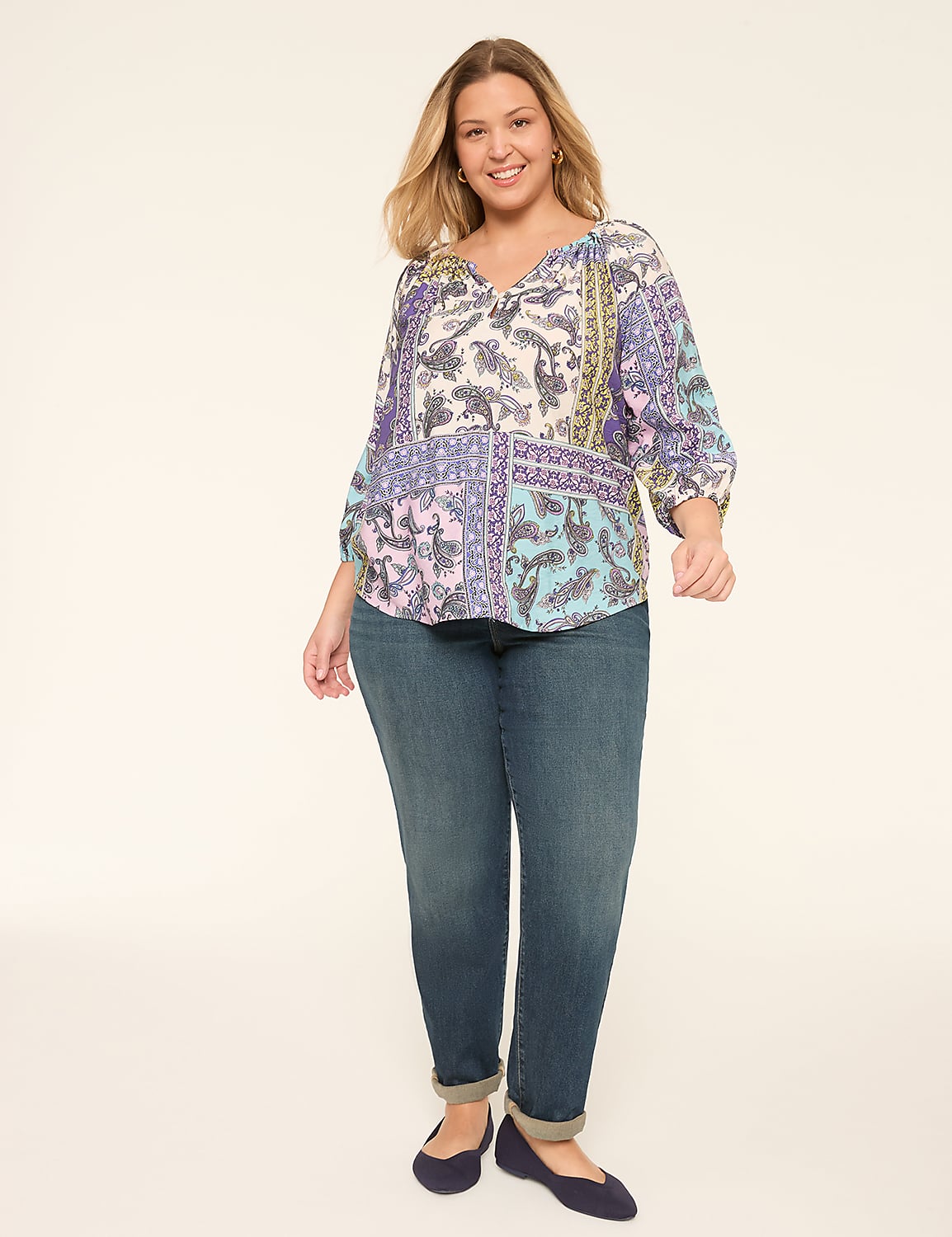 3/4-Sleeve Popover Blouse Product Image 3