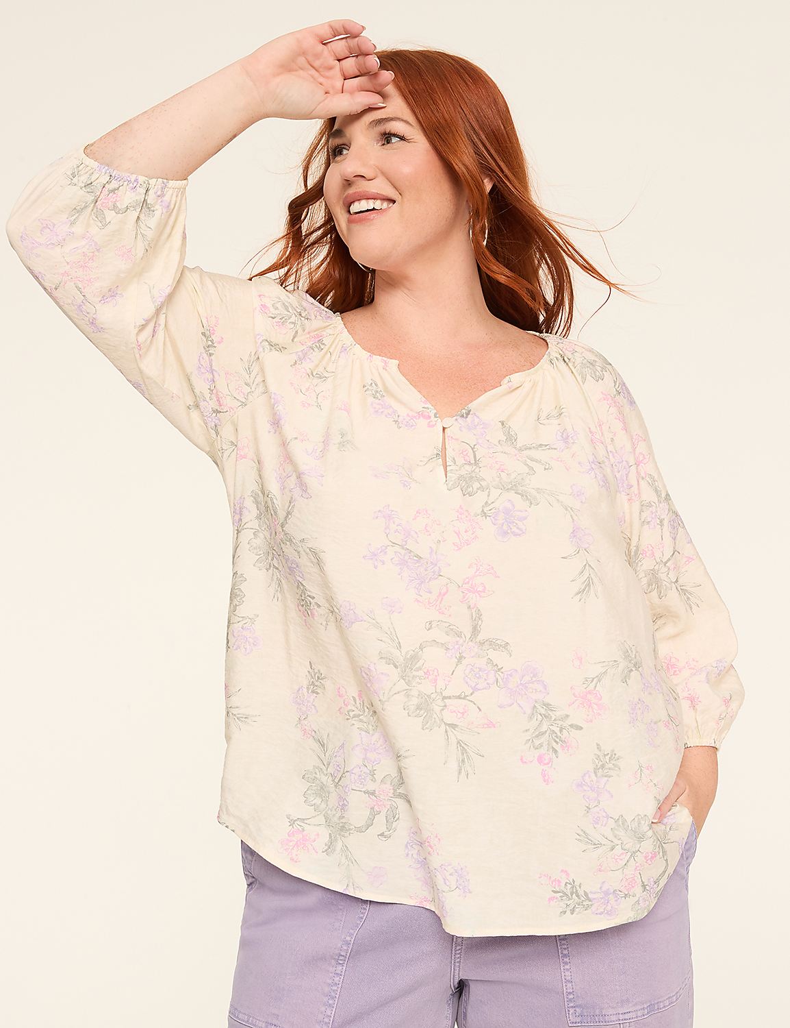 3/4-Sleeve Popover Blouse Product Image 1