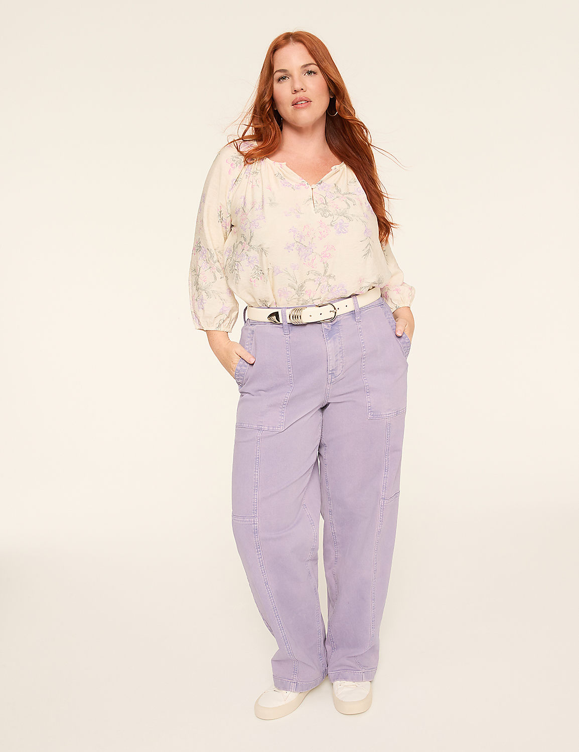 3/4-Sleeve Popover Blouse Product Image 3