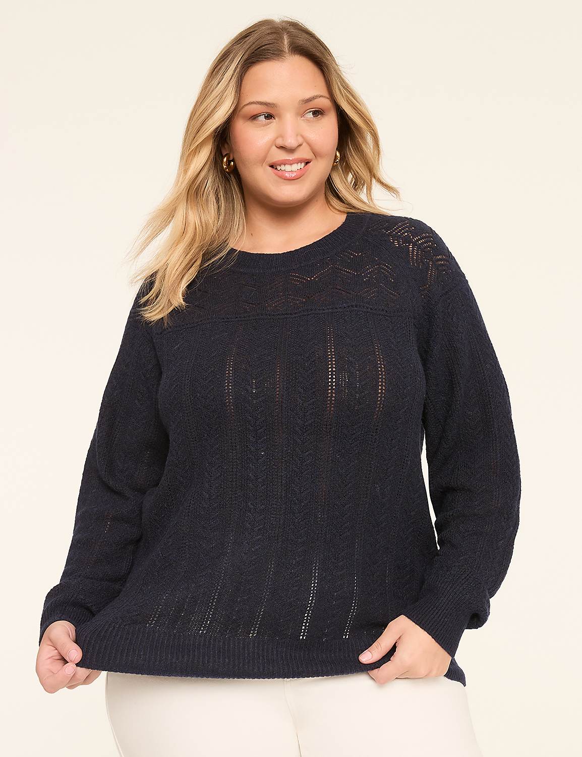 Pointelle Crew-Neck Pullover Sweater Product Image 1