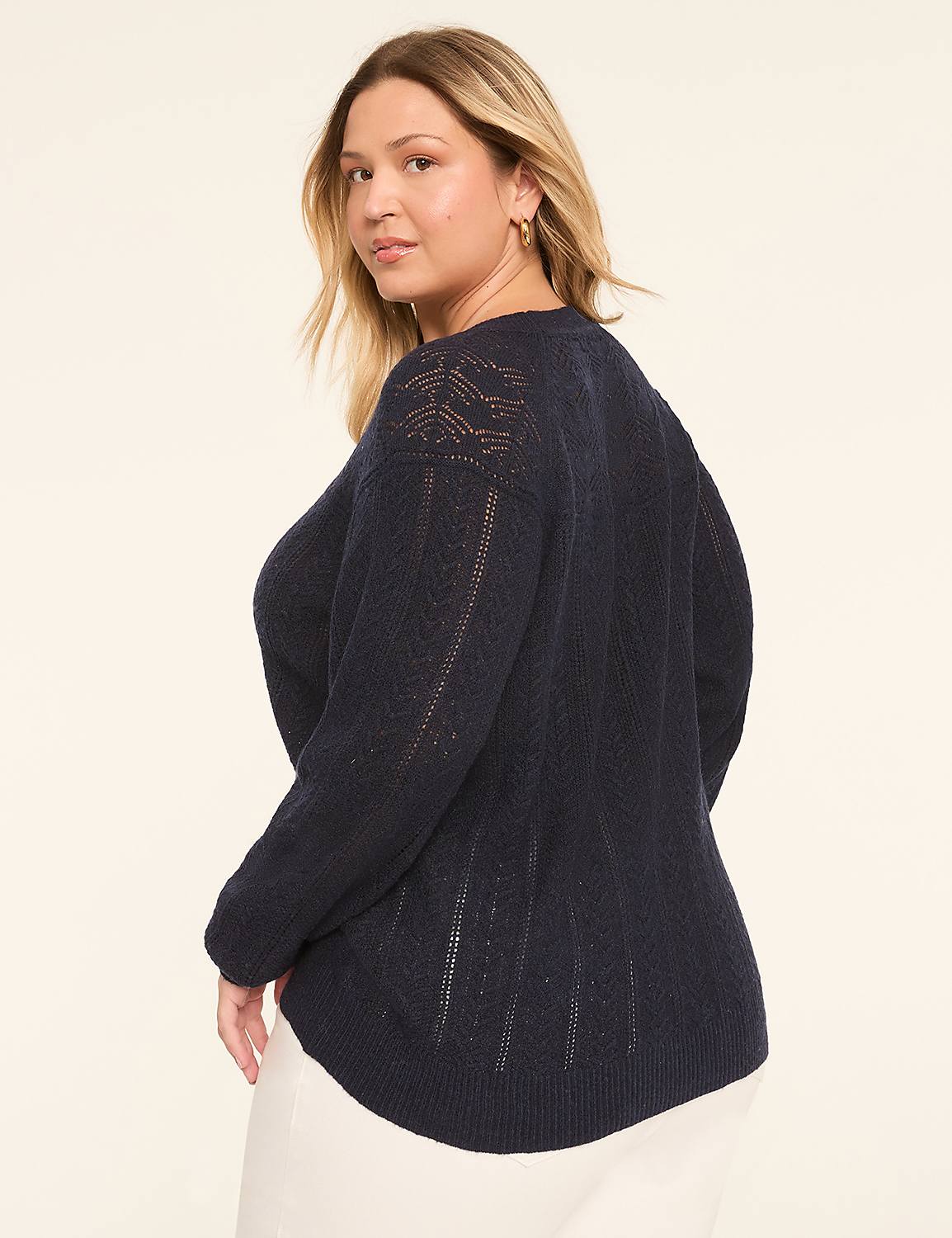 Pointelle Crew-Neck Pullover Sweater Product Image 2