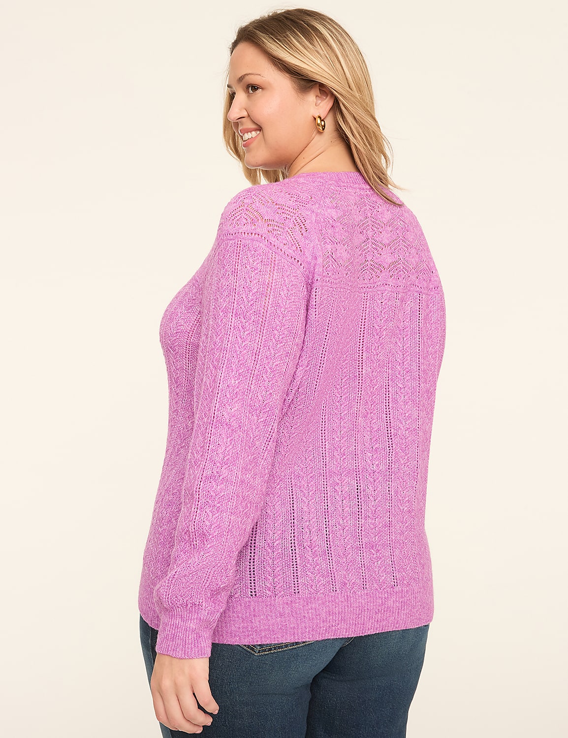 Pointelle Crew-Neck Pullover Sweater Product Image 2