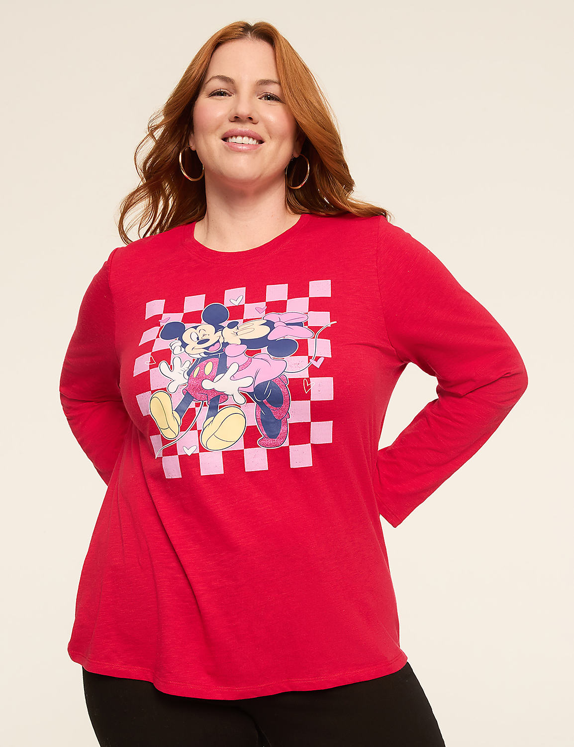 Glitter Mickey & Minnie Kiss Long-Sleeve Graphic Tee Product Image 1