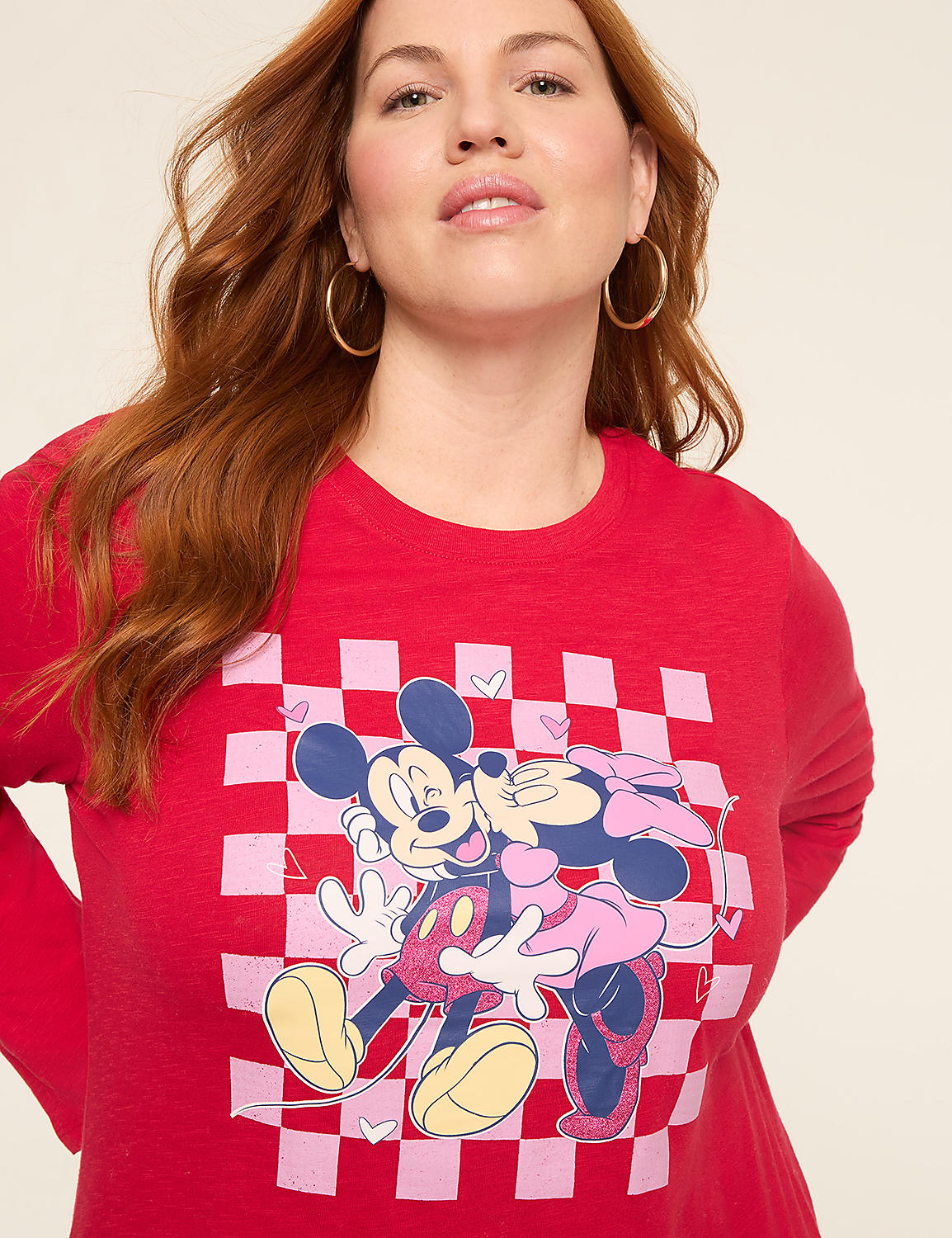 Glitter Mickey & Minnie Kiss Long-Sleeve Graphic Tee Product Image 4