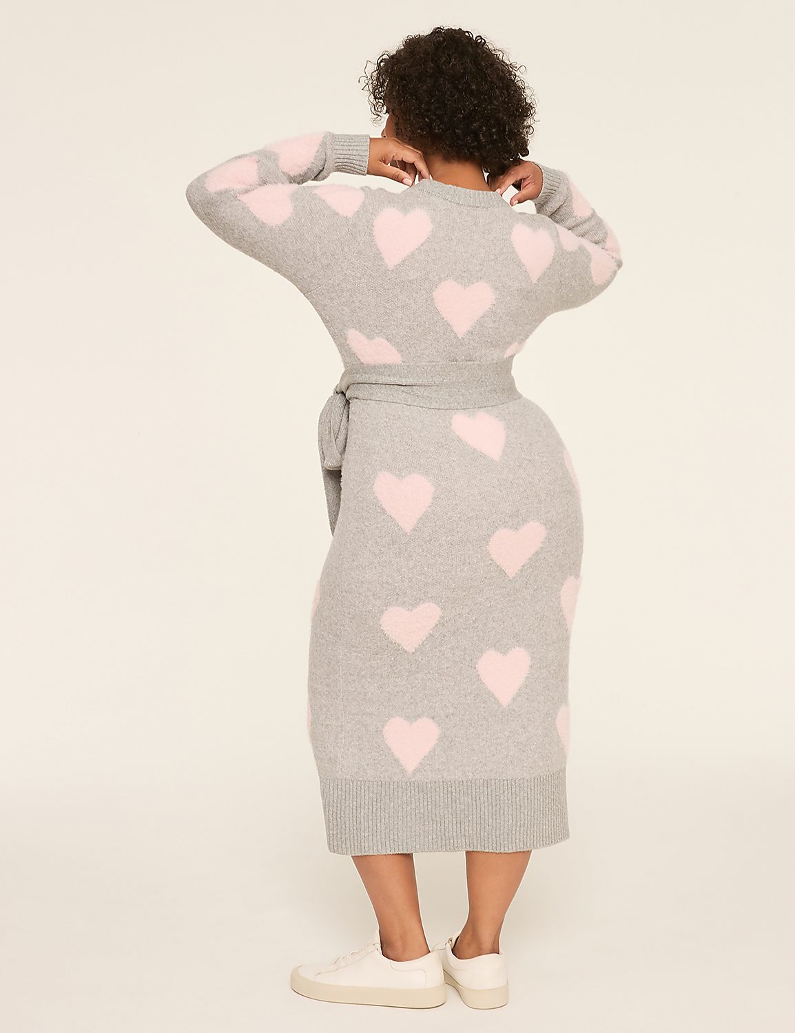 Textured Heart Print Midi Sweater Dress Product Image 2