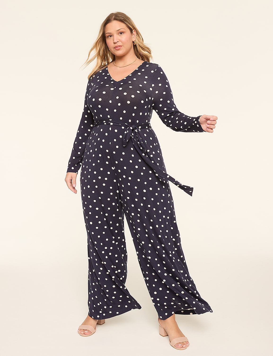 Long-Sleeve Wide Leg Jersey Jumpsuit Product Image 1