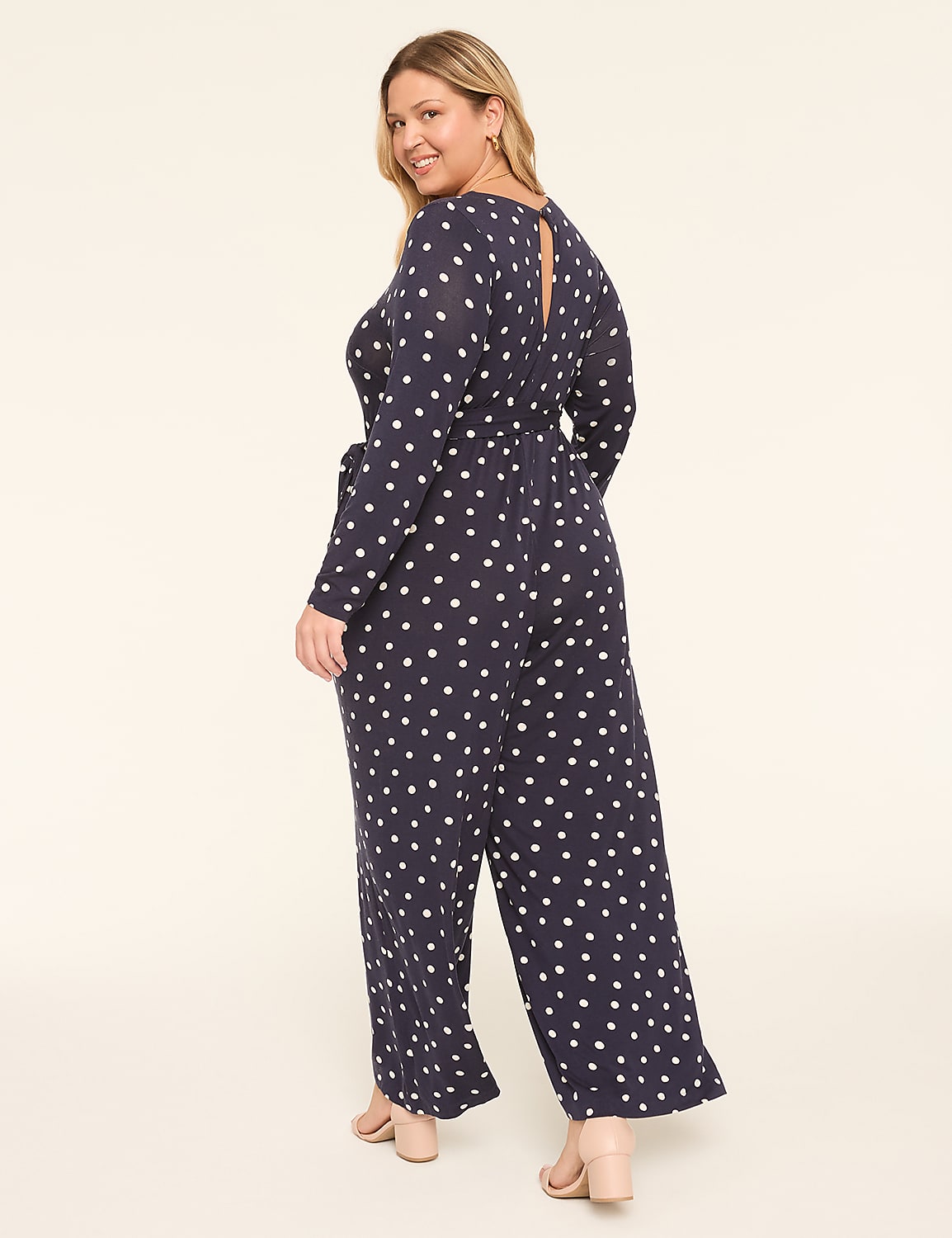 Long-Sleeve Wide Leg Jersey Jumpsuit Product Image 2