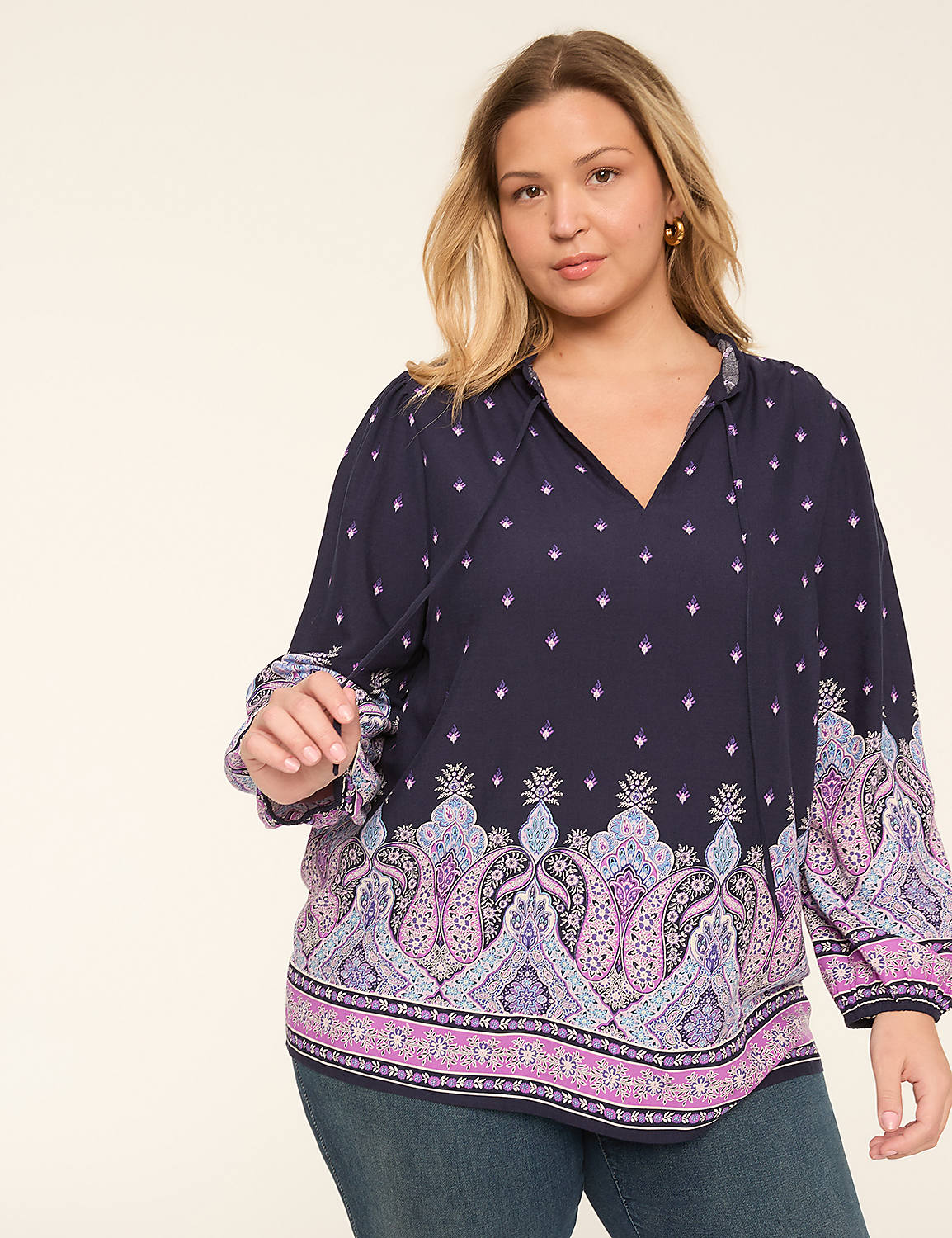 Ruffle Tie-Neck Popover Blouse Product Image 1