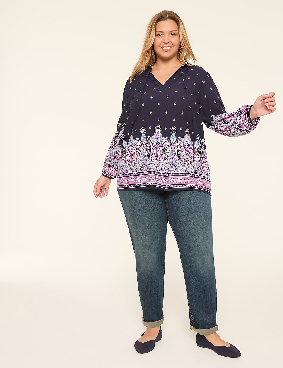 Ruffle Tie-Neck Popover Blouse Product Image 3