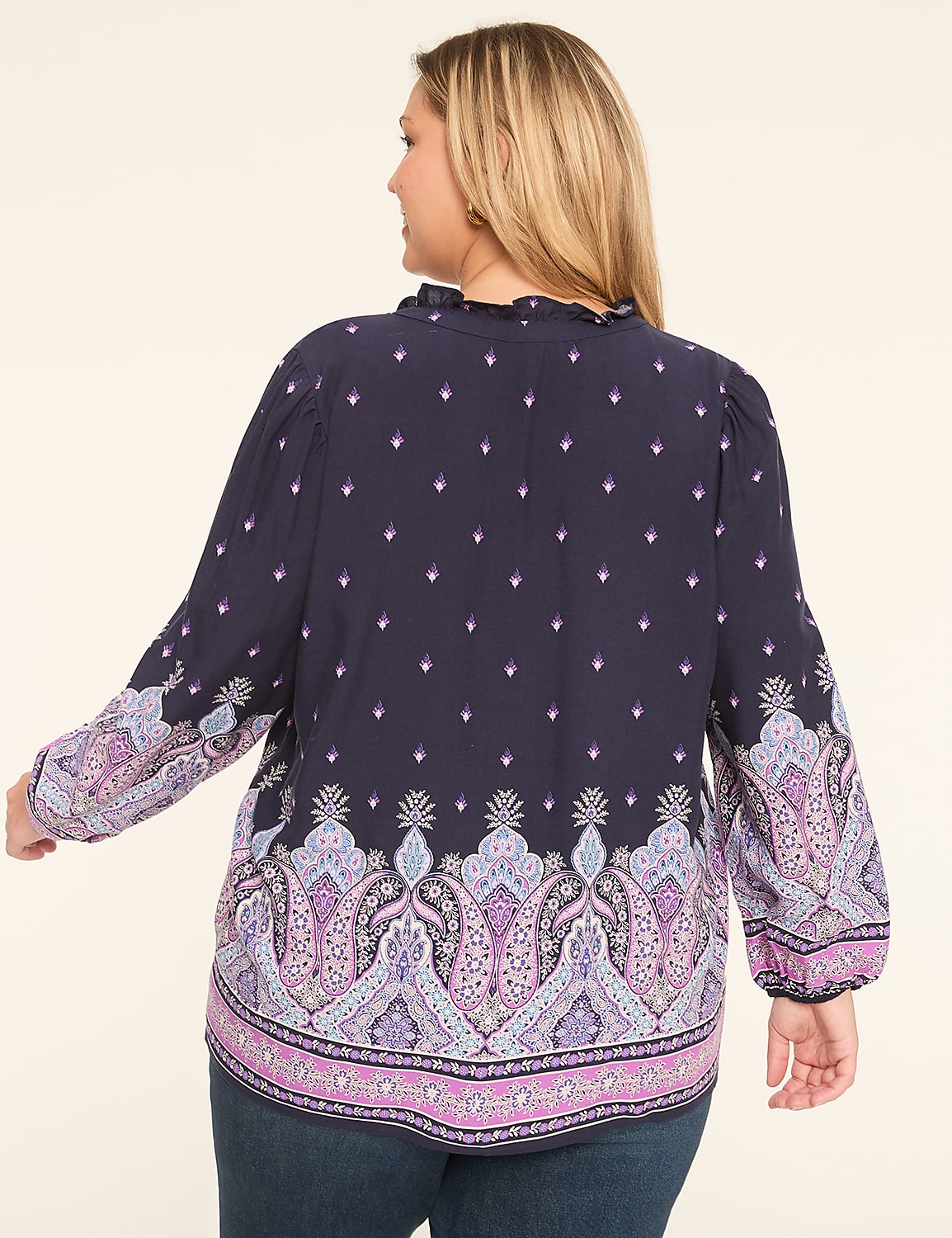 Ruffle Tie-Neck Popover Blouse Product Image 2