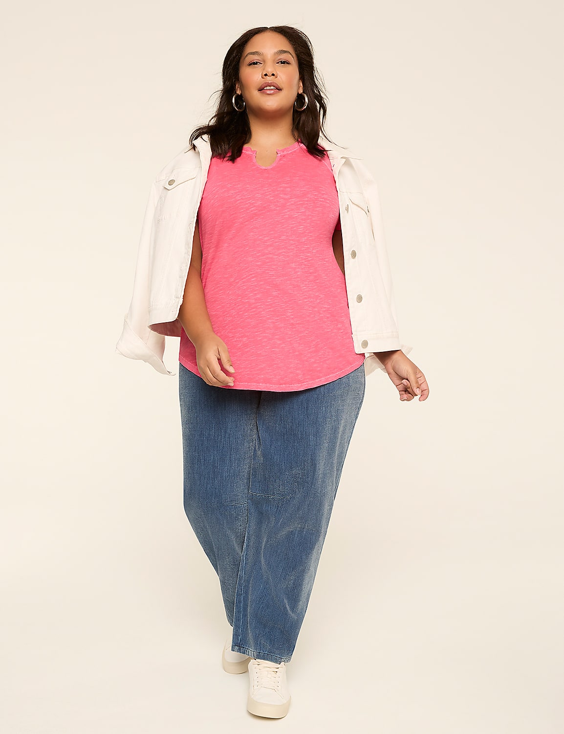 Short-Sleeve Notch-Neck Top Product Image 3