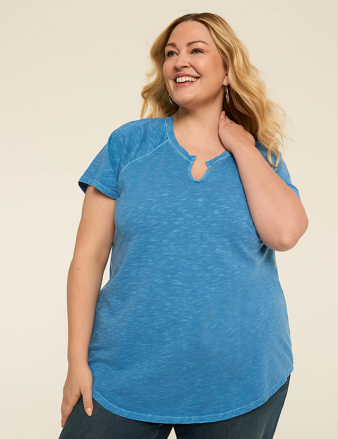 Short-Sleeve Notch-Neck Top Product Image 1