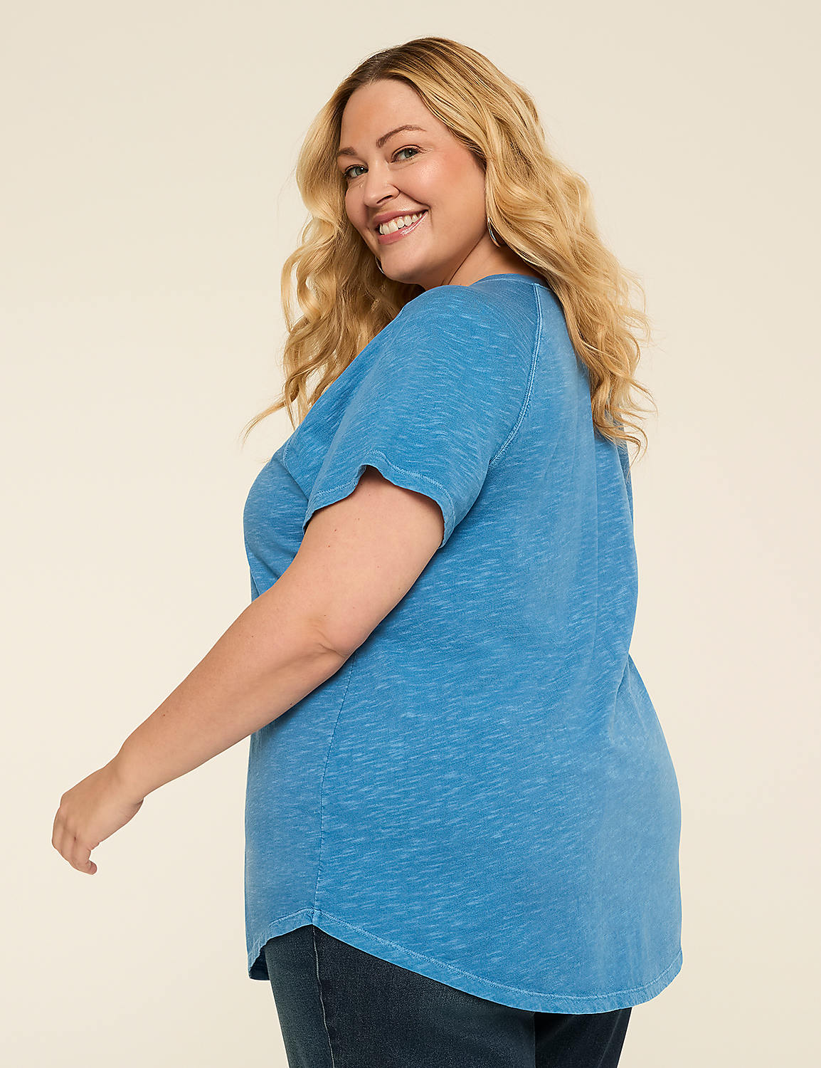 Short-Sleeve Notch-Neck Top Product Image 2