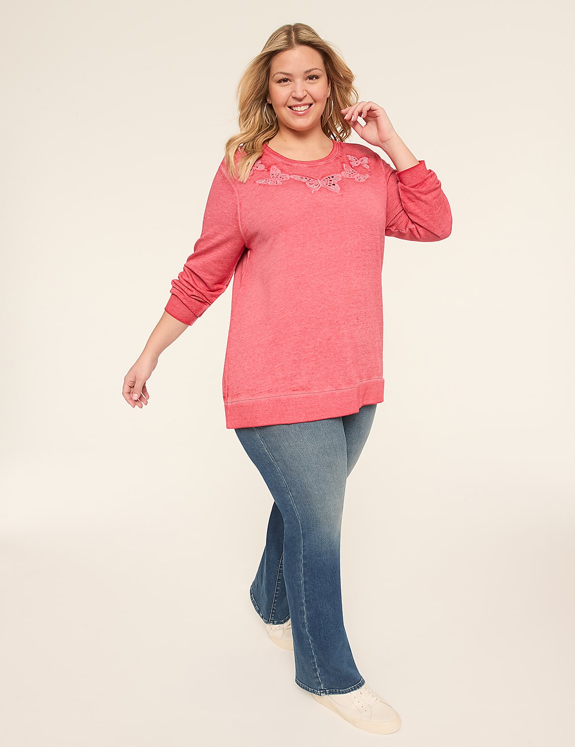 Embroidered Butterfly Long-Sleeve Sweatshirt Product Image 3