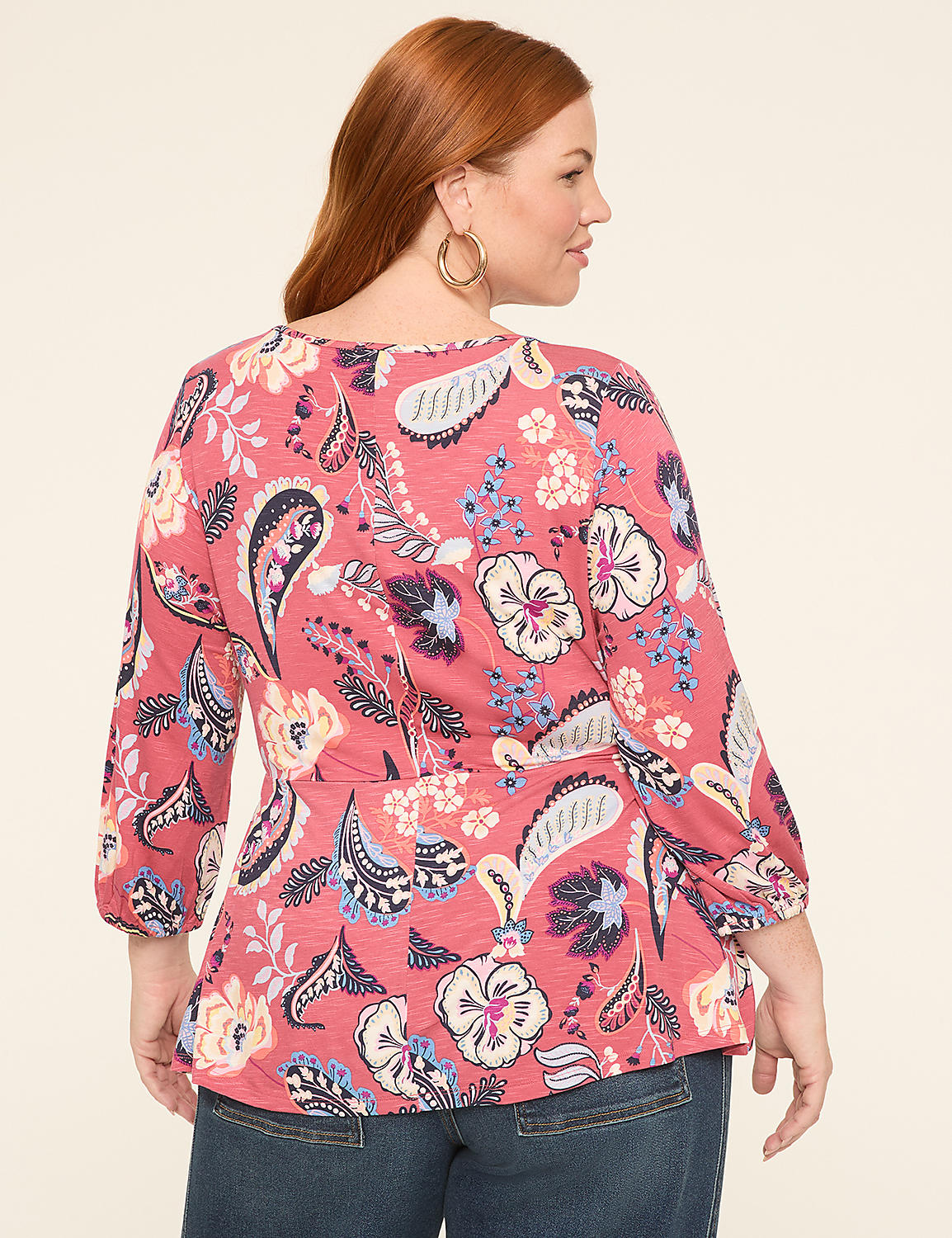 3/4 Sleeve V-Neck Cinched Waist Top Product Image 2