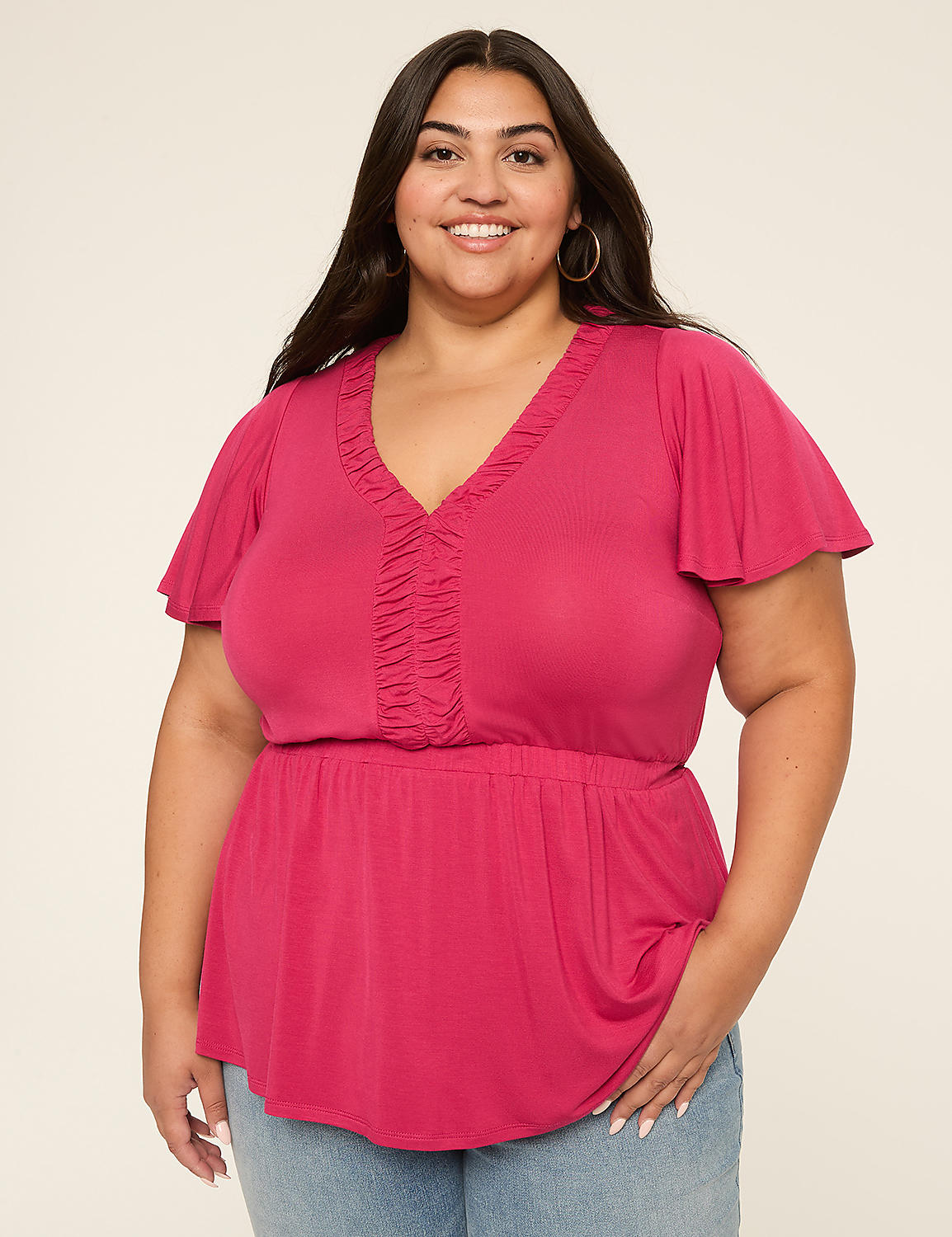 Short Flutter Sleeve V-Neck Top Product Image 1