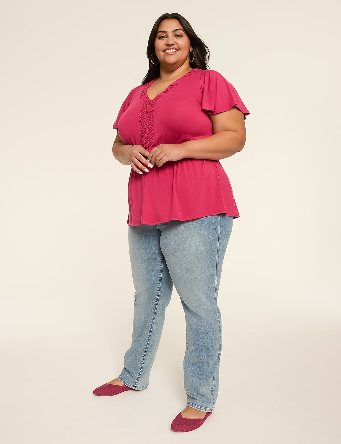 Short Flutter Sleeve V-Neck Top Product Image 3