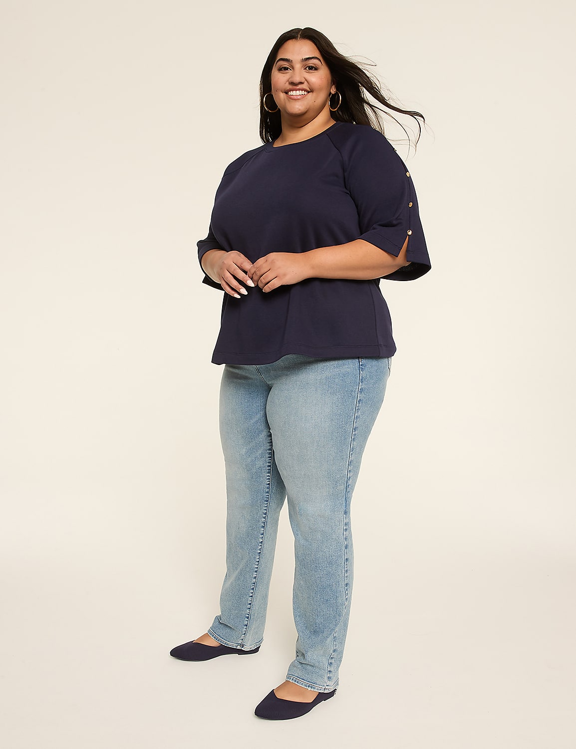 Split-Sleeve Top With Buttons Product Image 3