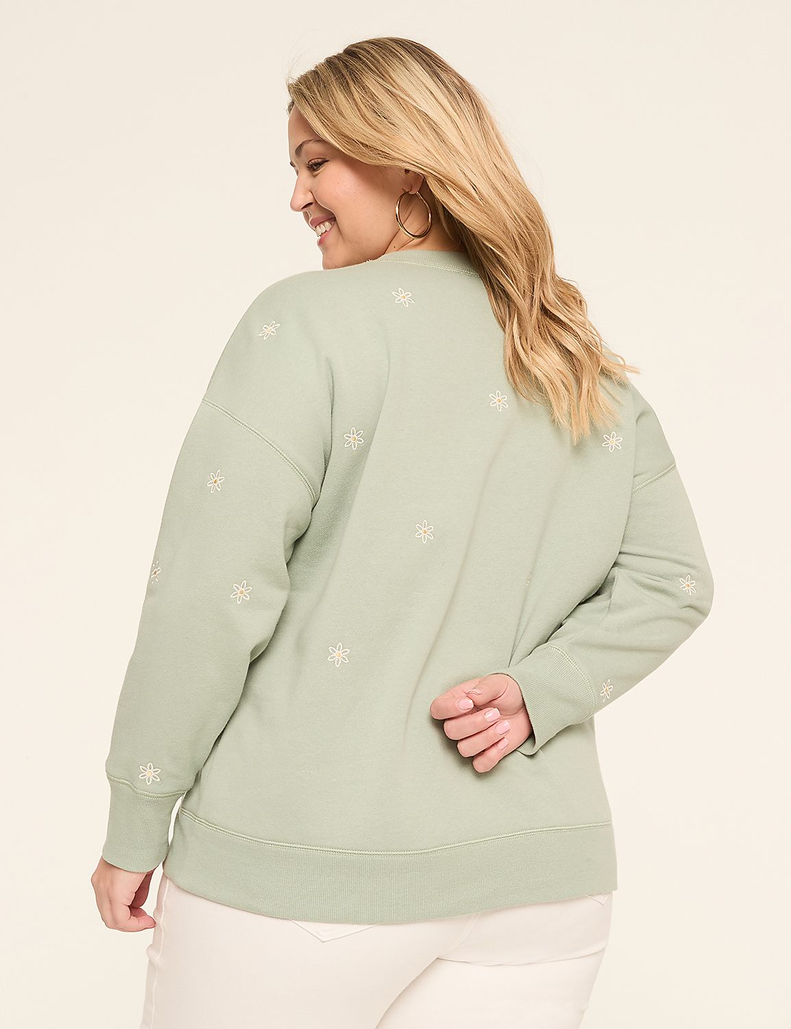 Embroidered Flower Long-Sleeve Sweatshirt Product Image 2