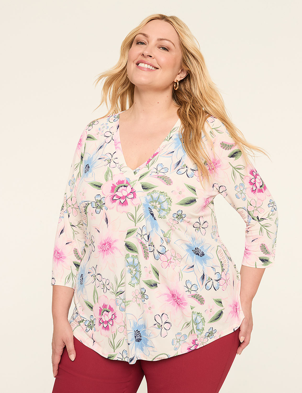 Swing 3/4-Sleeve Pleat-Front Top Product Image 1