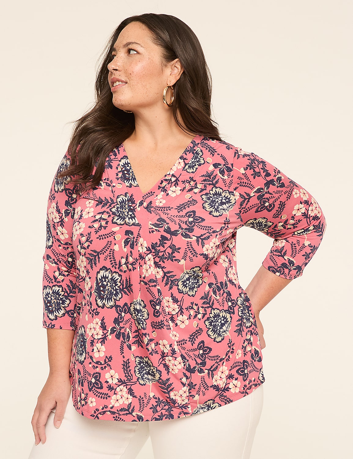 Swing 3/4-Sleeve Pleat-Front Top Product Image 1