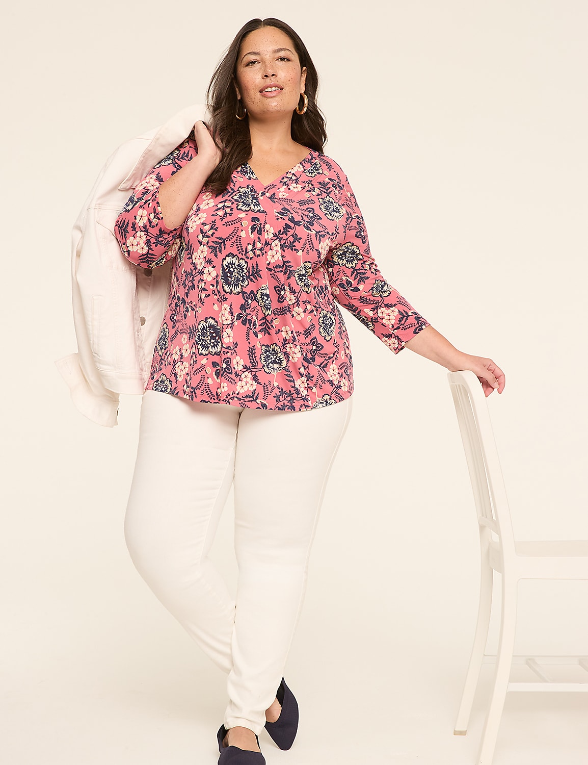 Swing 3/4-Sleeve Pleat-Front Top Product Image 3