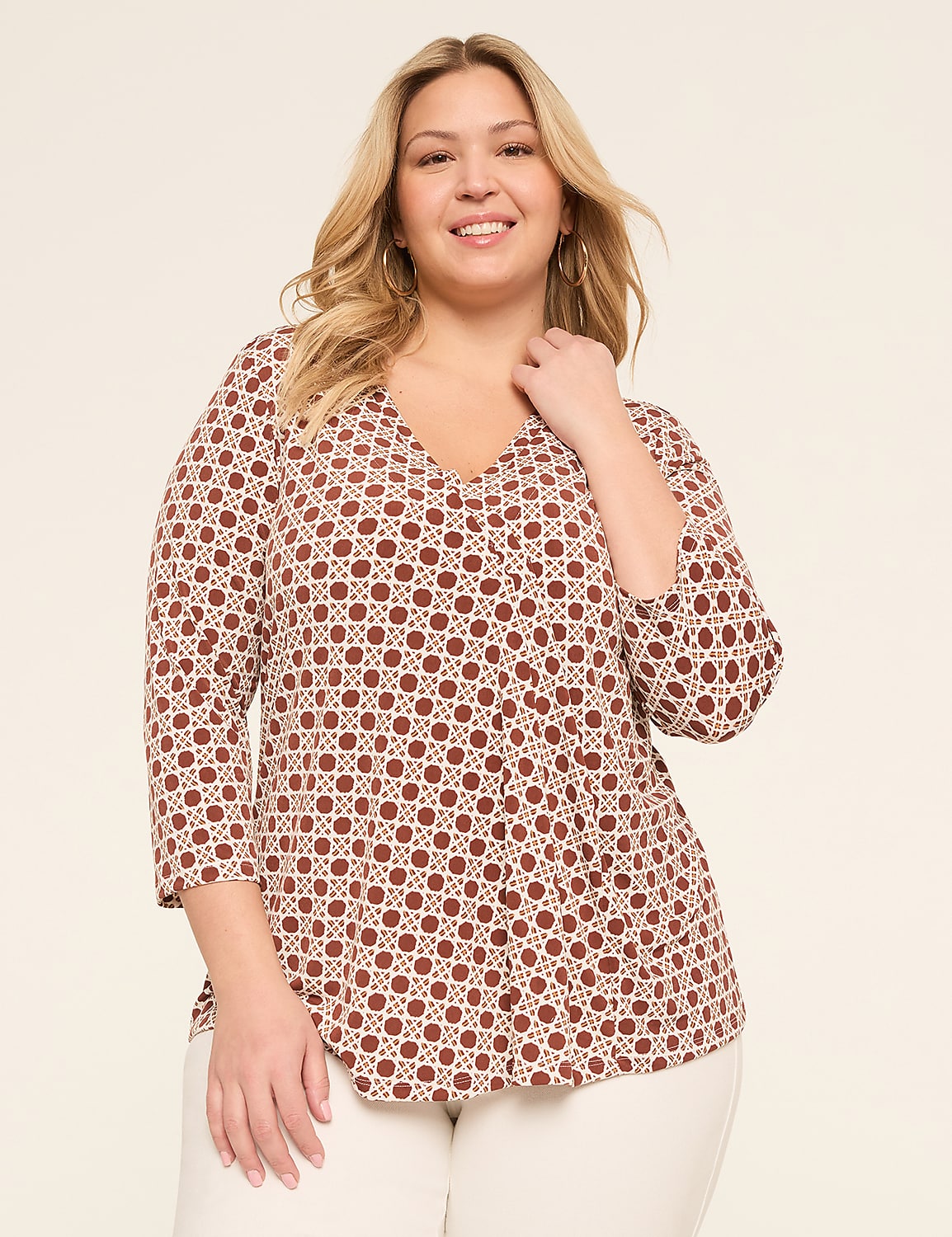 Swing 3/4-Sleeve Pleat-Front Top Product Image 1