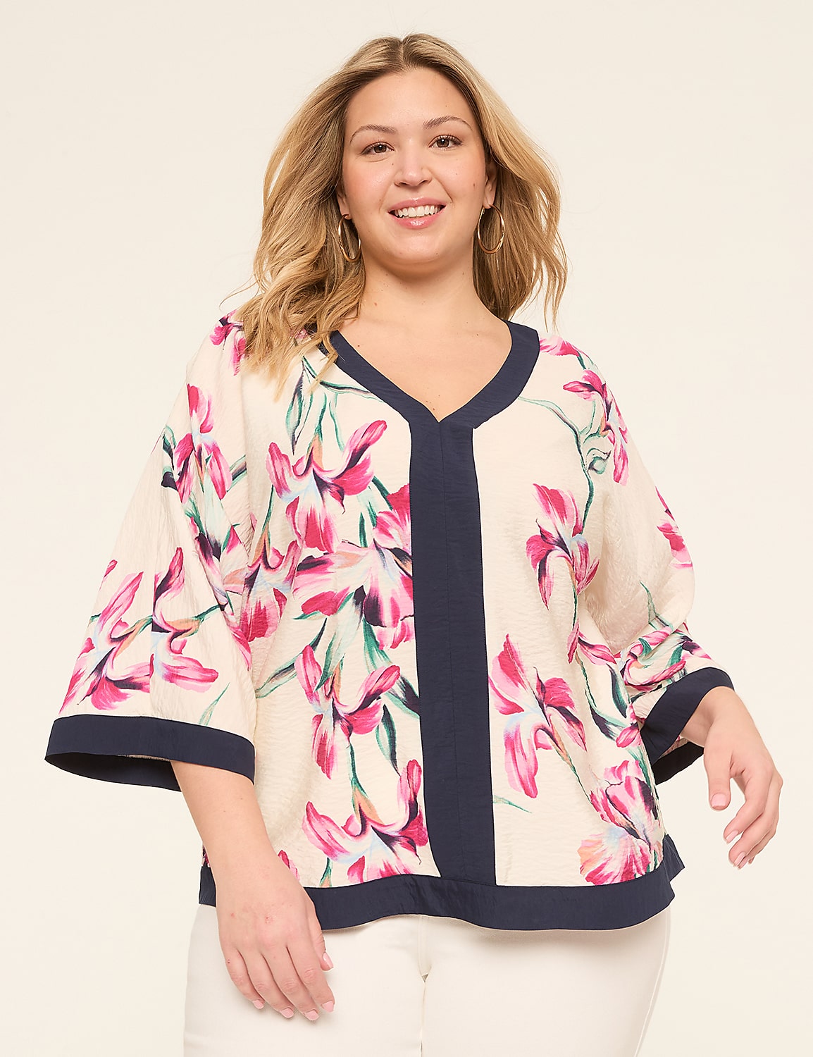 3/4 Dolman-Sleeve V-Neck Popover Top Product Image 1