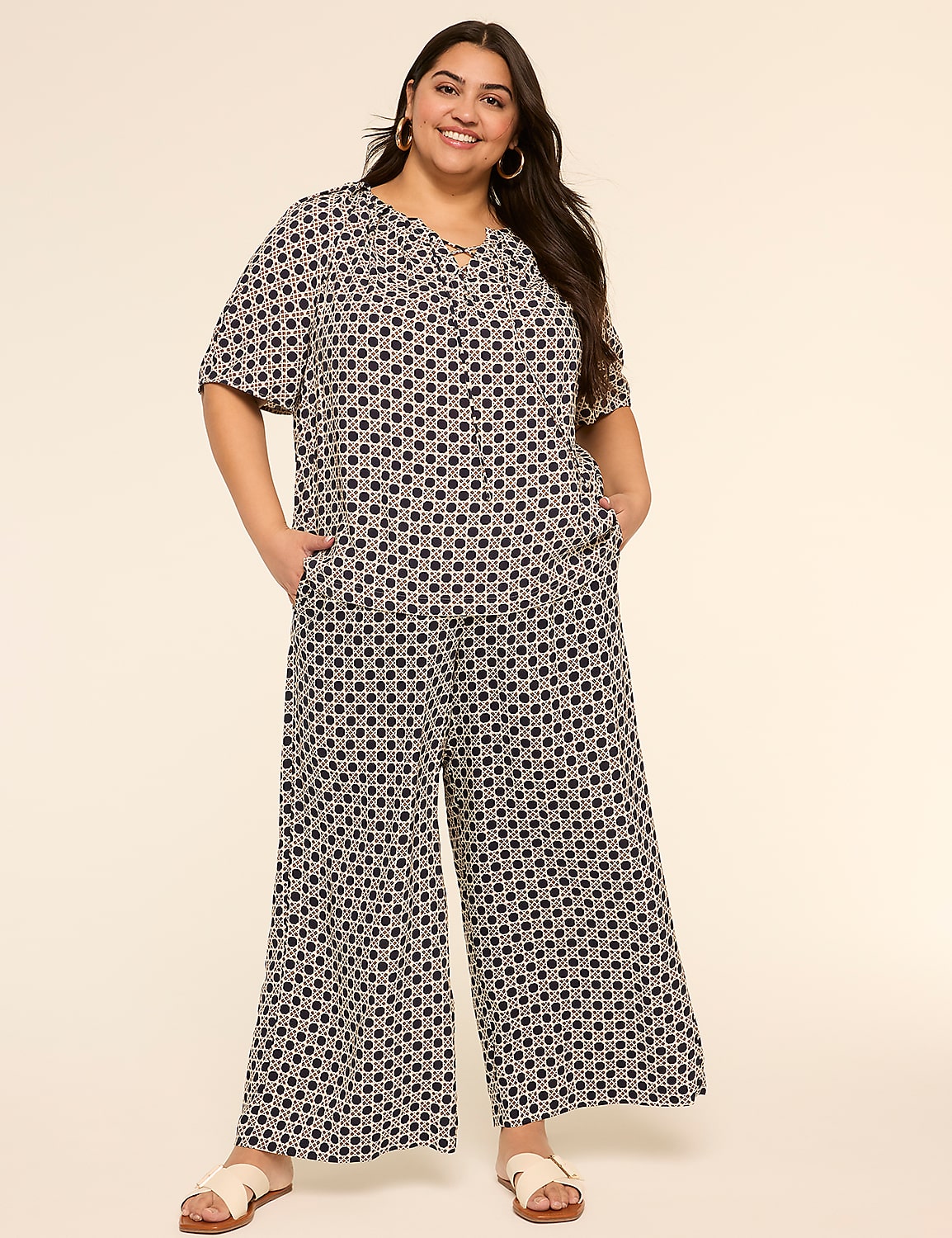 Raglan Sleeve Lace-Up Popover Blouse Product Image 3
