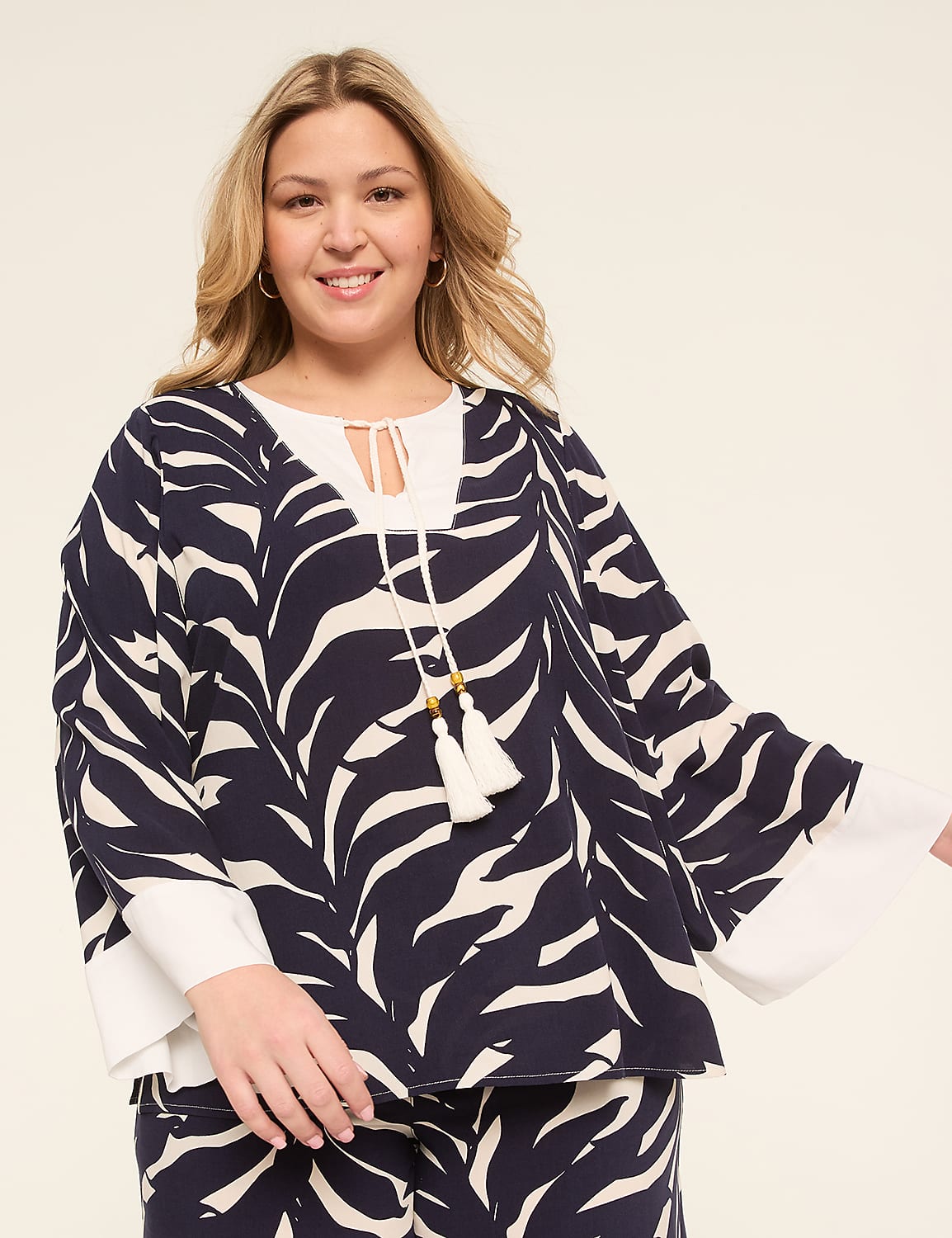 Long-Sleeve Tie-Neck Tunic Top Product Image 1