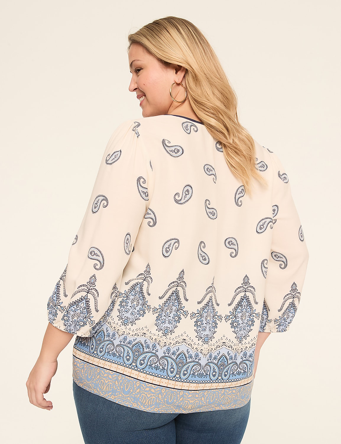 3/4-Sleeve Square-Neck Popover Blouse Product Image 2