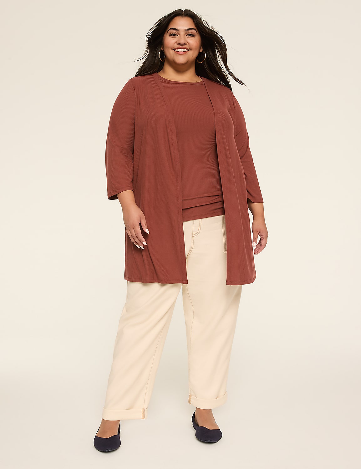 3/4 Sleeve Open-Front Overpiece Product Image 3