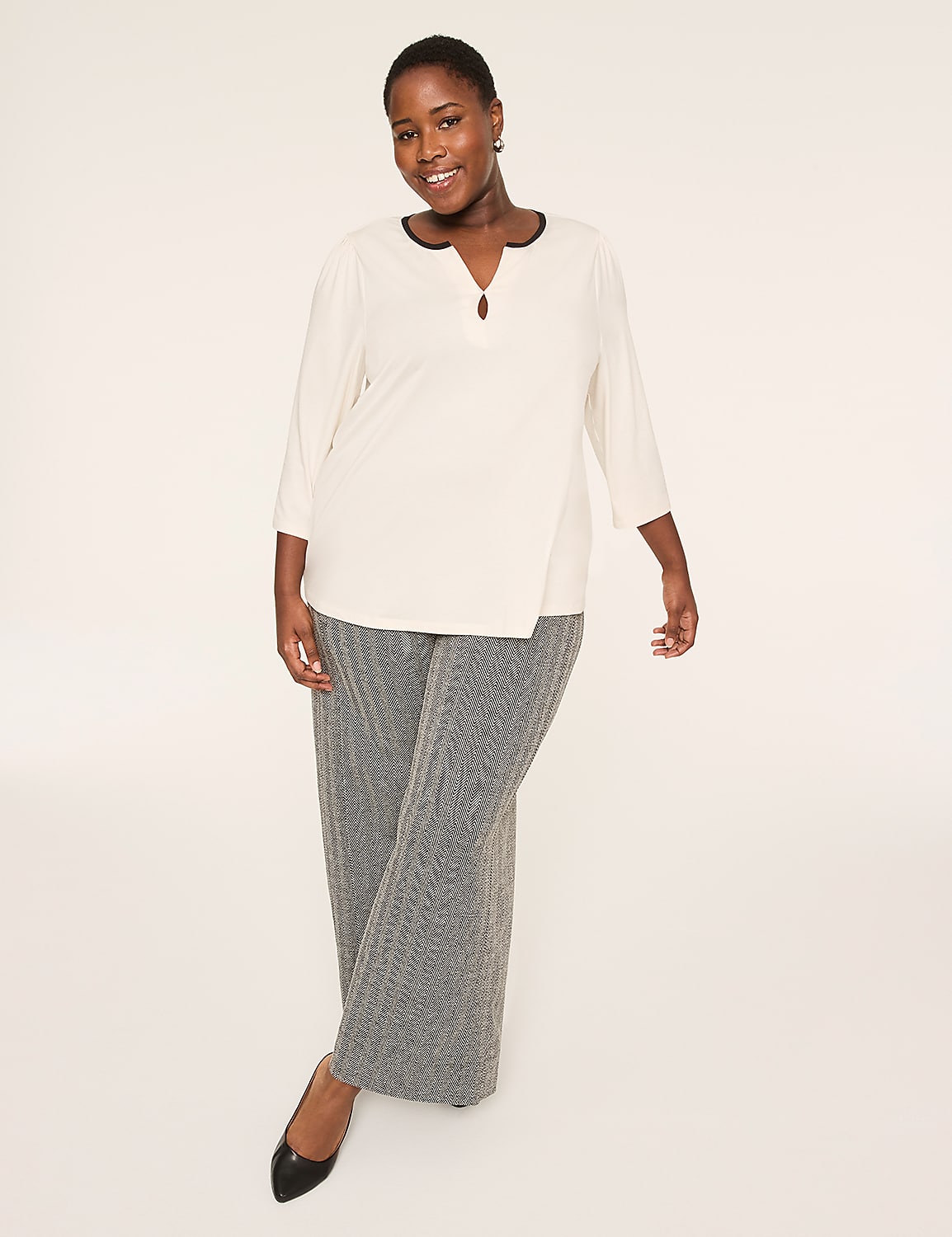 3/4-Sleeve Notch-Neck Keyhole Tee Product Image 3