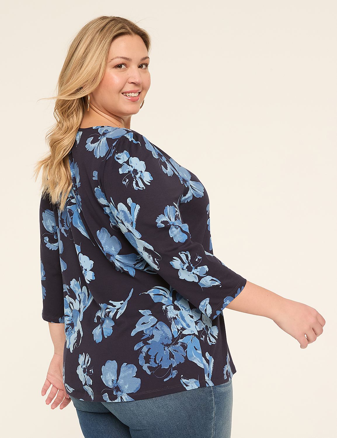 3/4-Sleeve Notch-Neck Keyhole Tee Product Image 2